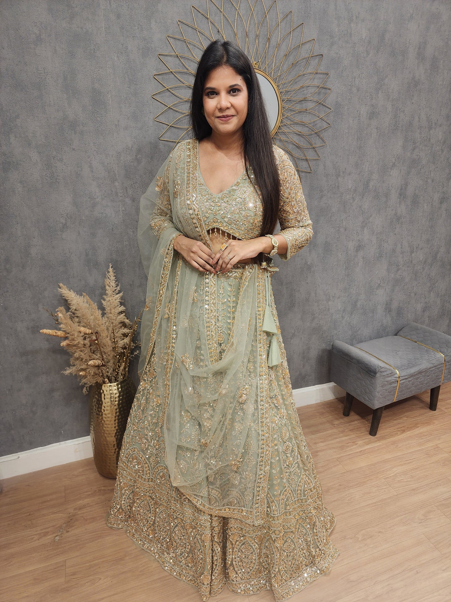 Zeenat mint green lehenga set