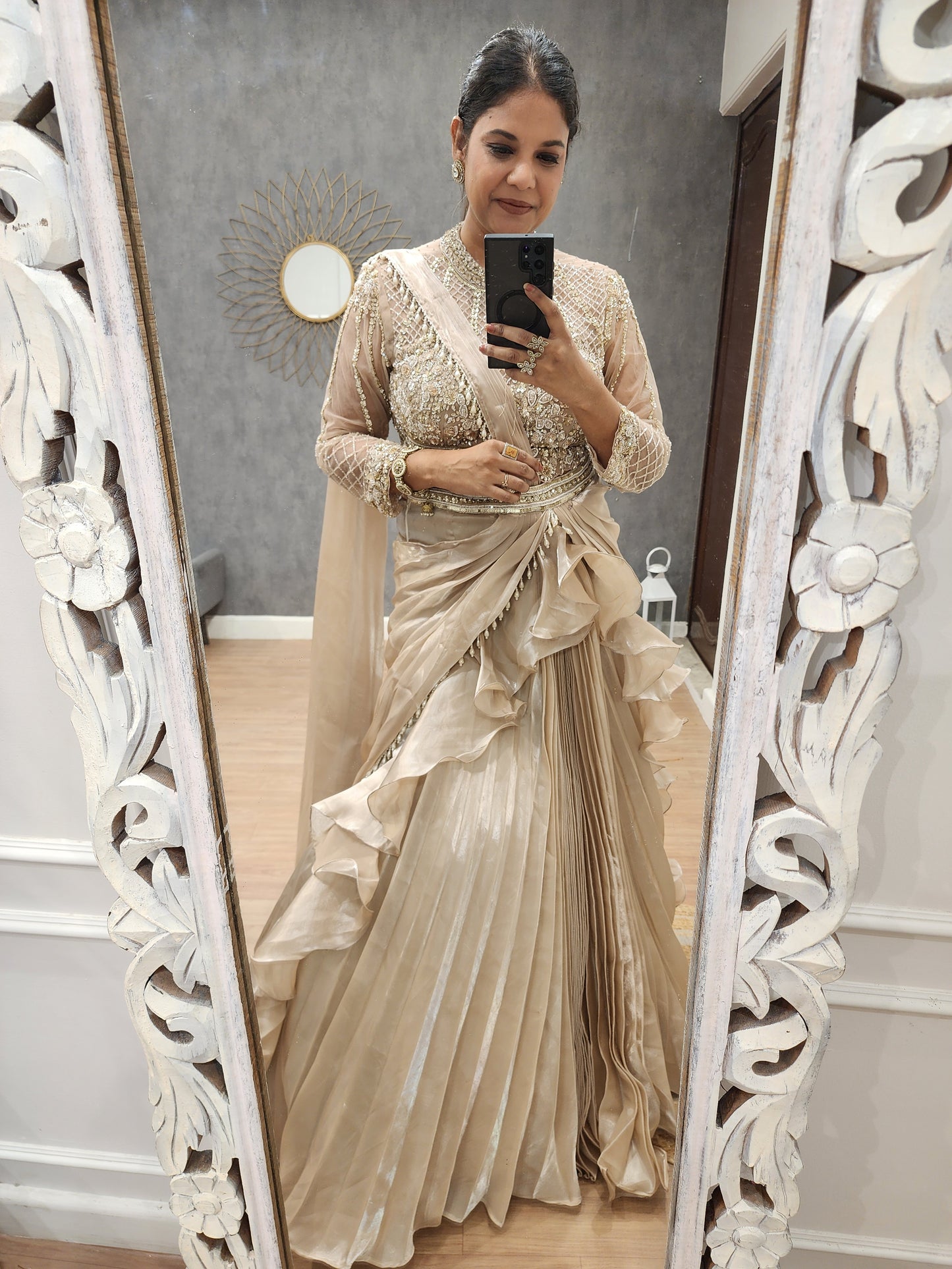 Meera ivory croset drape lehenga