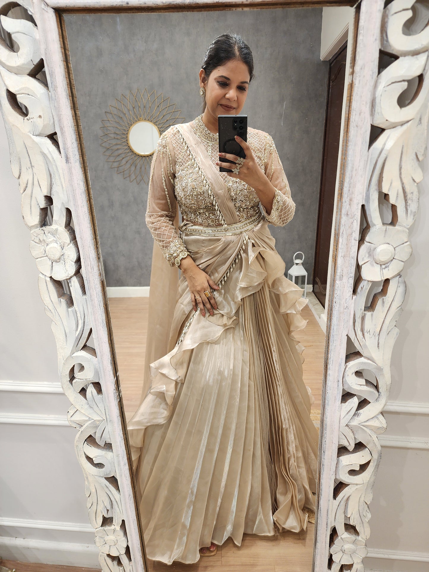 Meera ivory croset drape lehenga