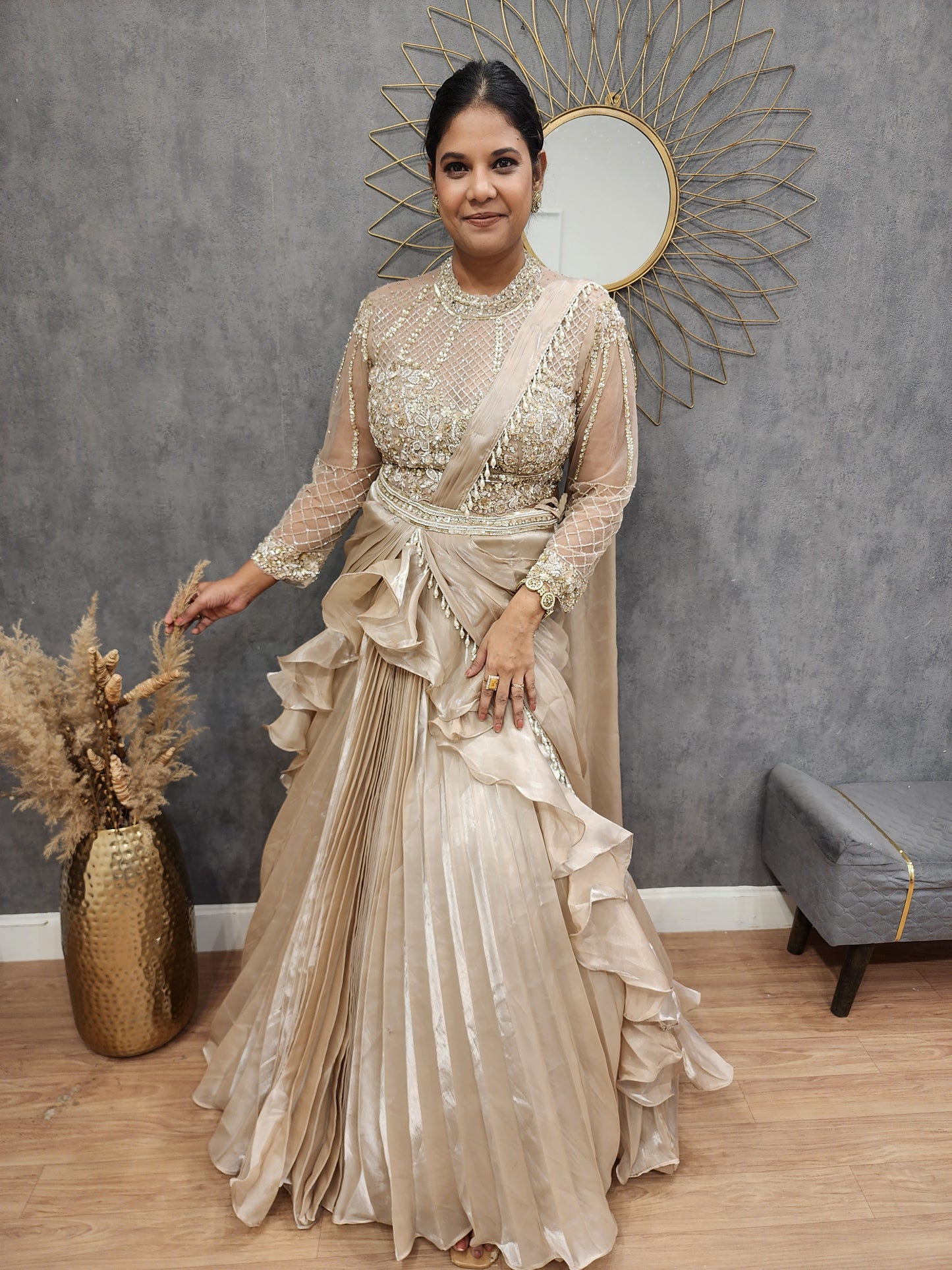 Meera ivory croset drape lehenga