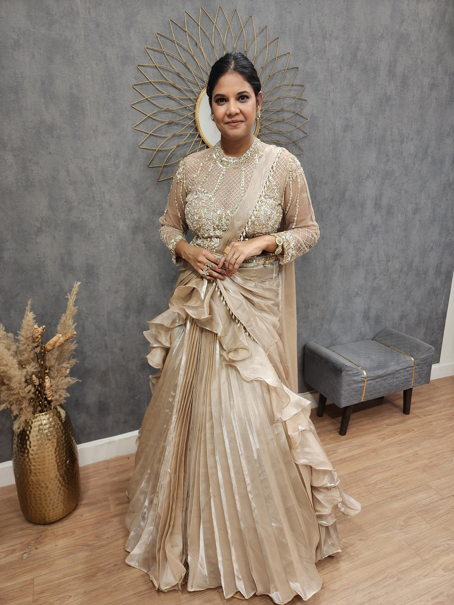 Meera ivory croset drape lehenga