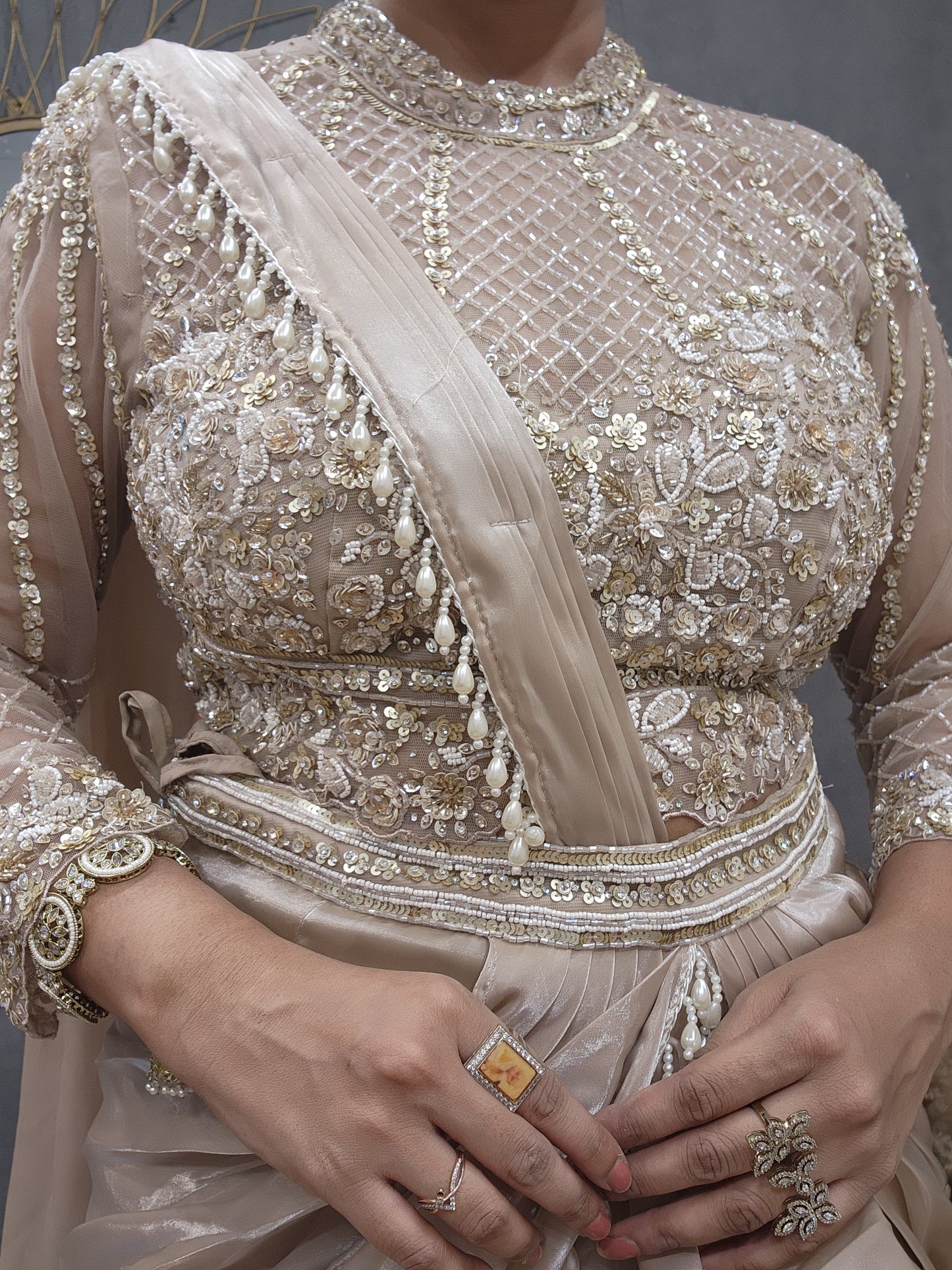 Meera ivory croset drape lehenga
