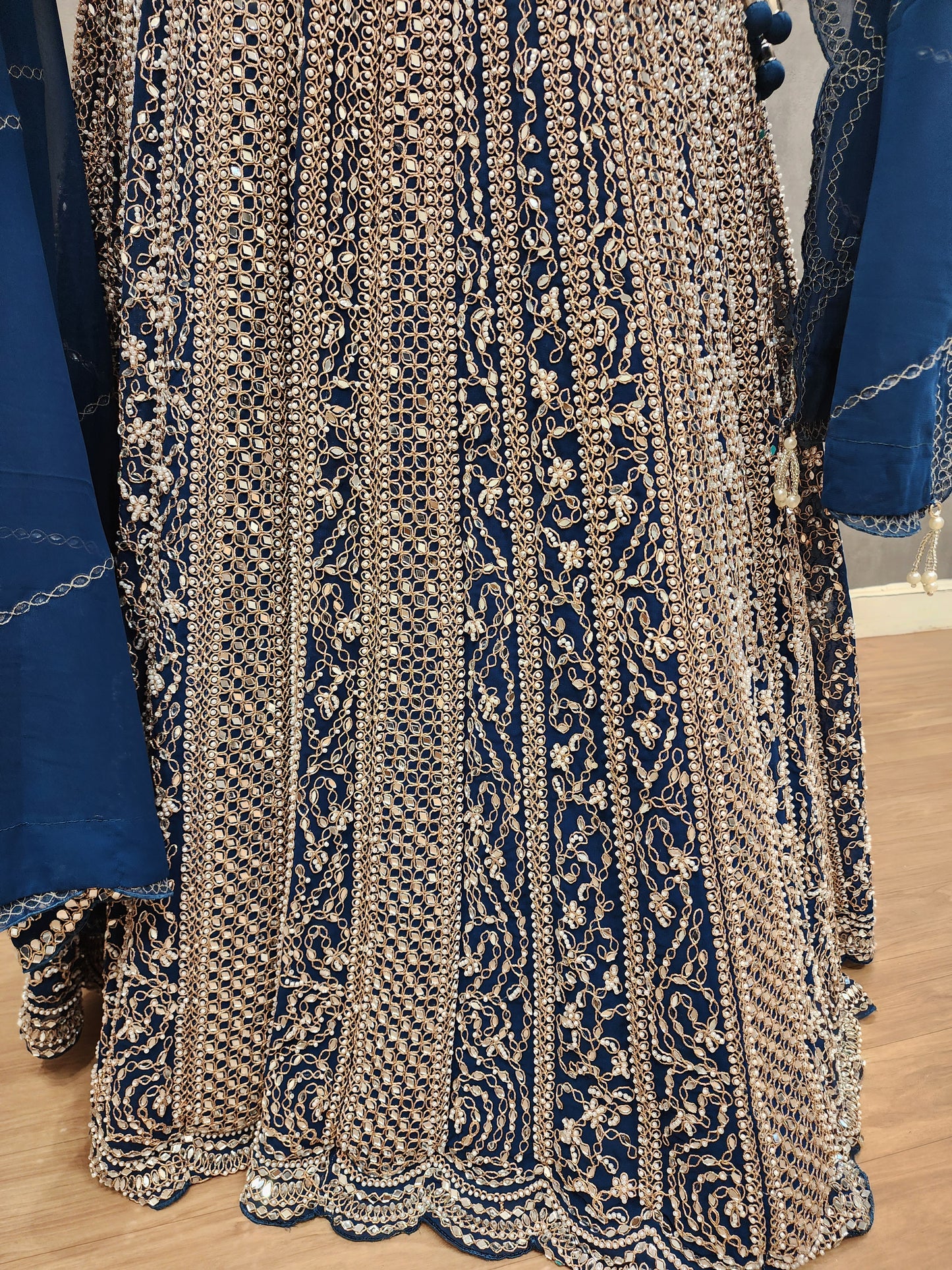 Mannat blue real mirror lehenga set