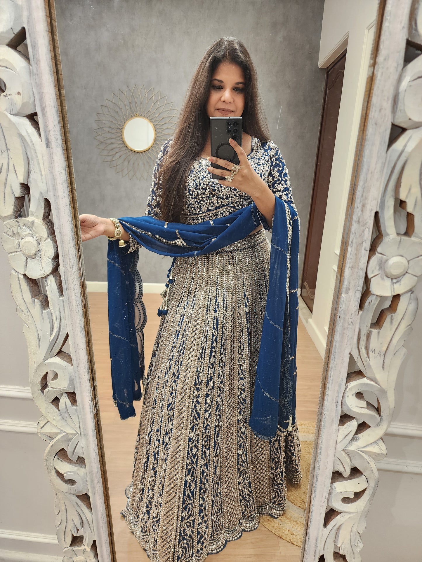 Mannat blue real mirror lehenga set