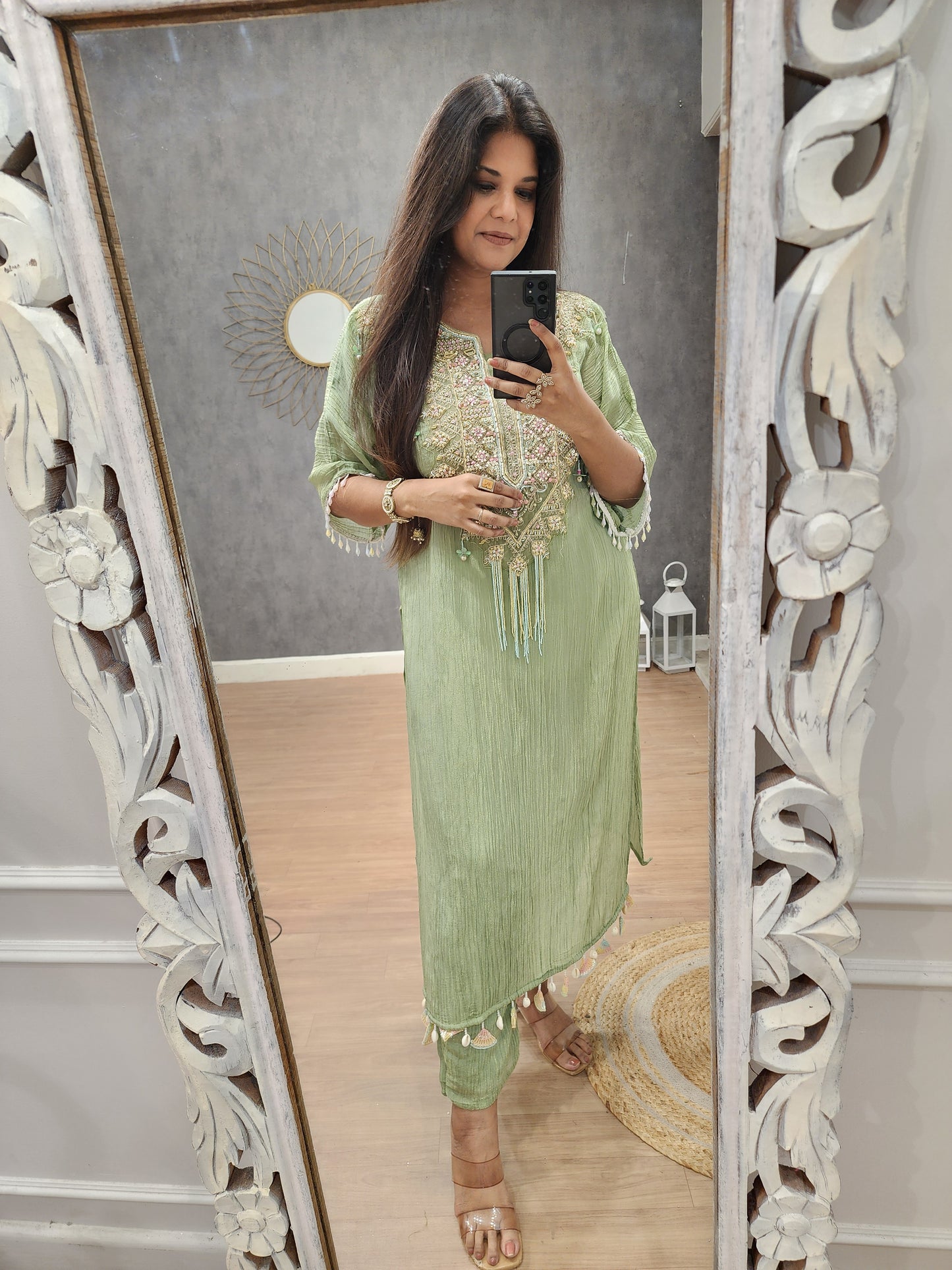 Phiran green crush tissue co-ord set