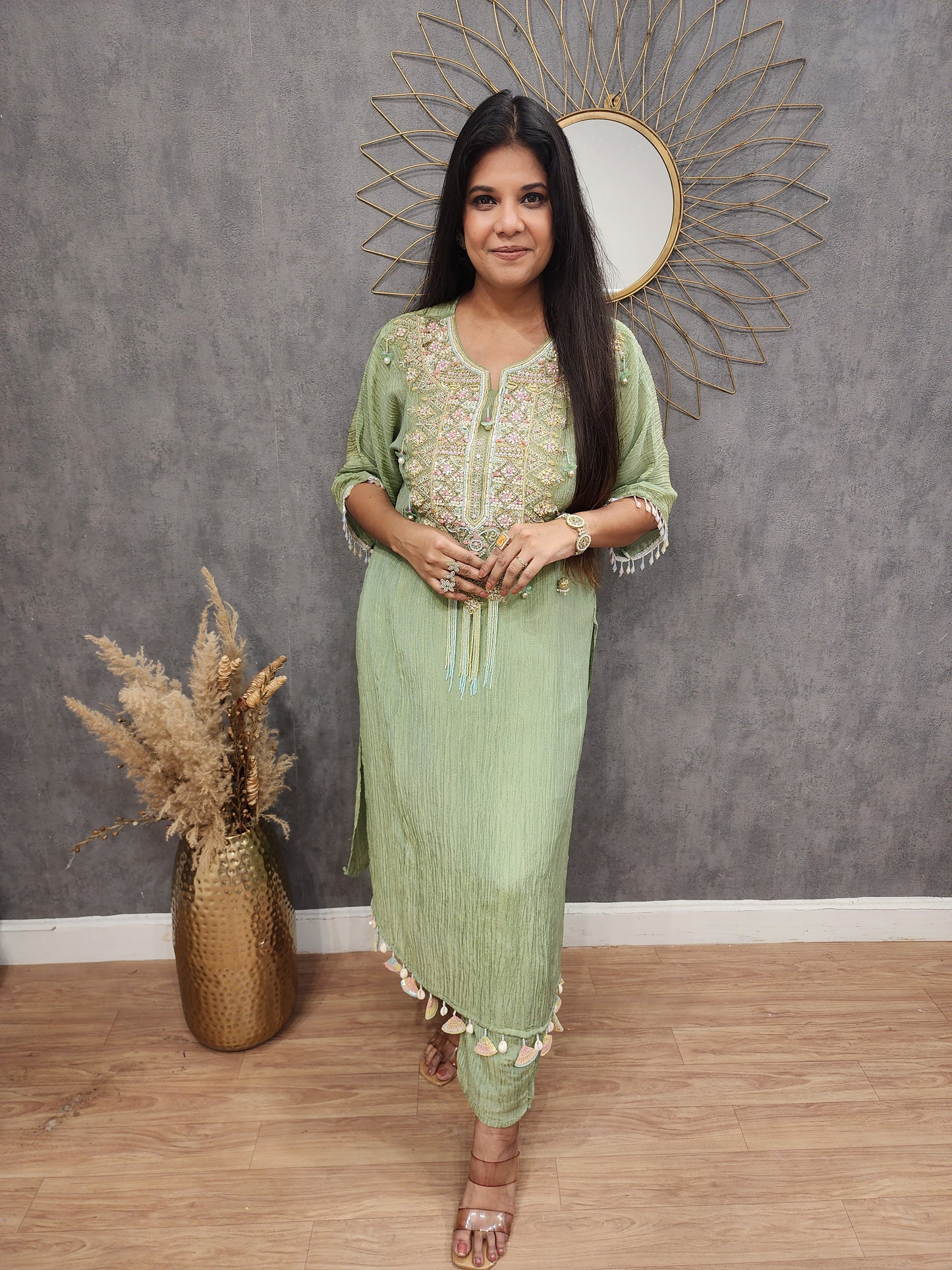 Phiran green crush tissue co-ord set