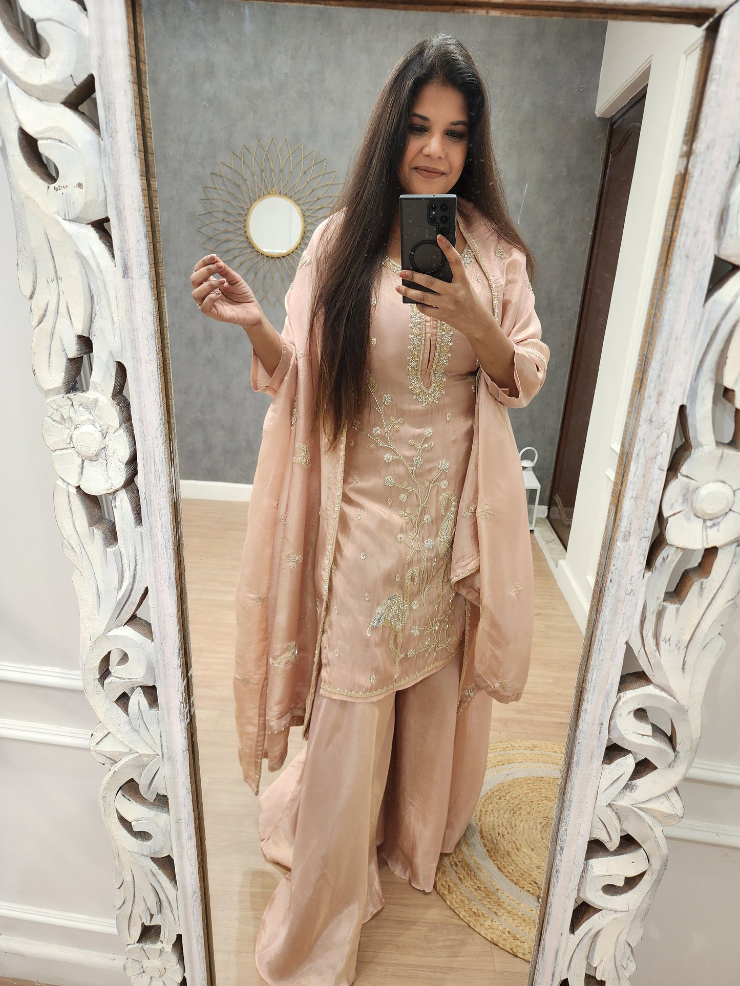 Swan peach Embroided sharara suit
