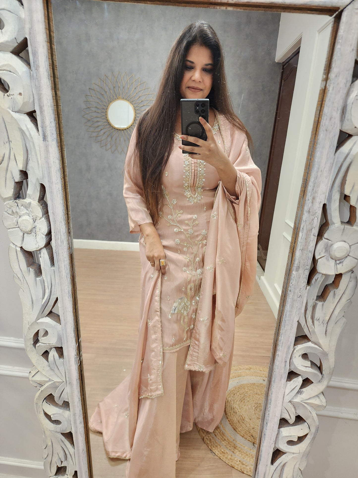 Swan peach Embroided sharara suit
