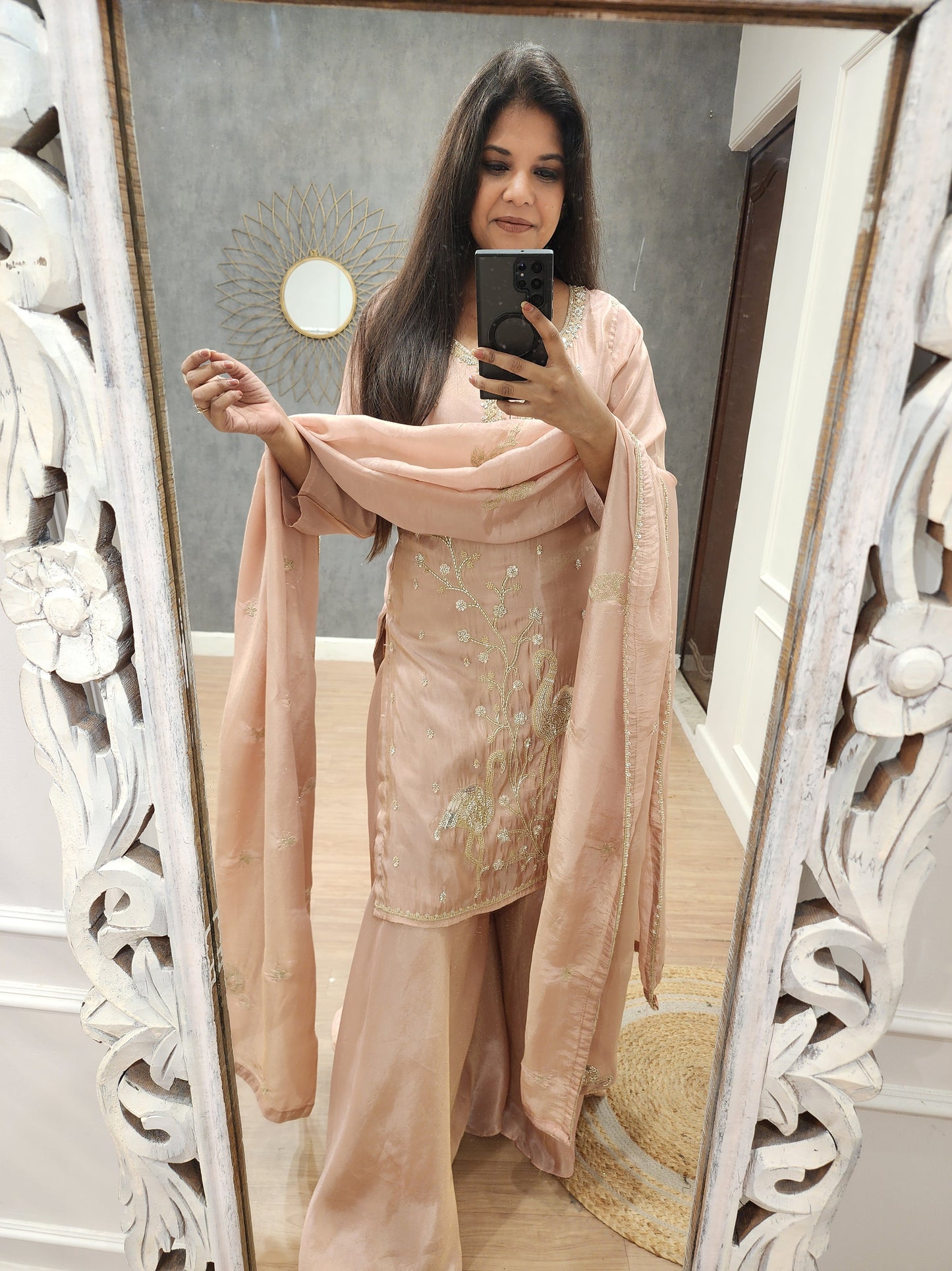 Swan peach Embroided sharara suit