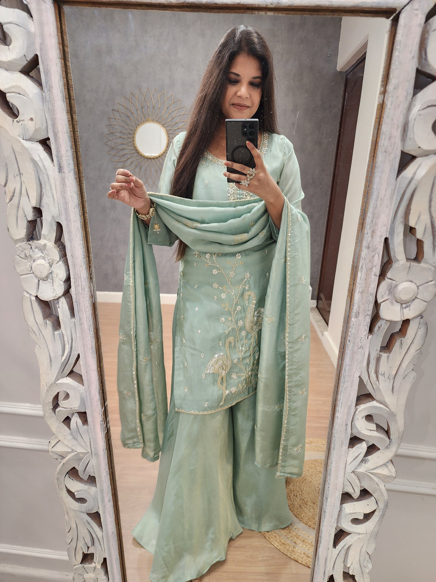 Swan peach Embroided sharara suit