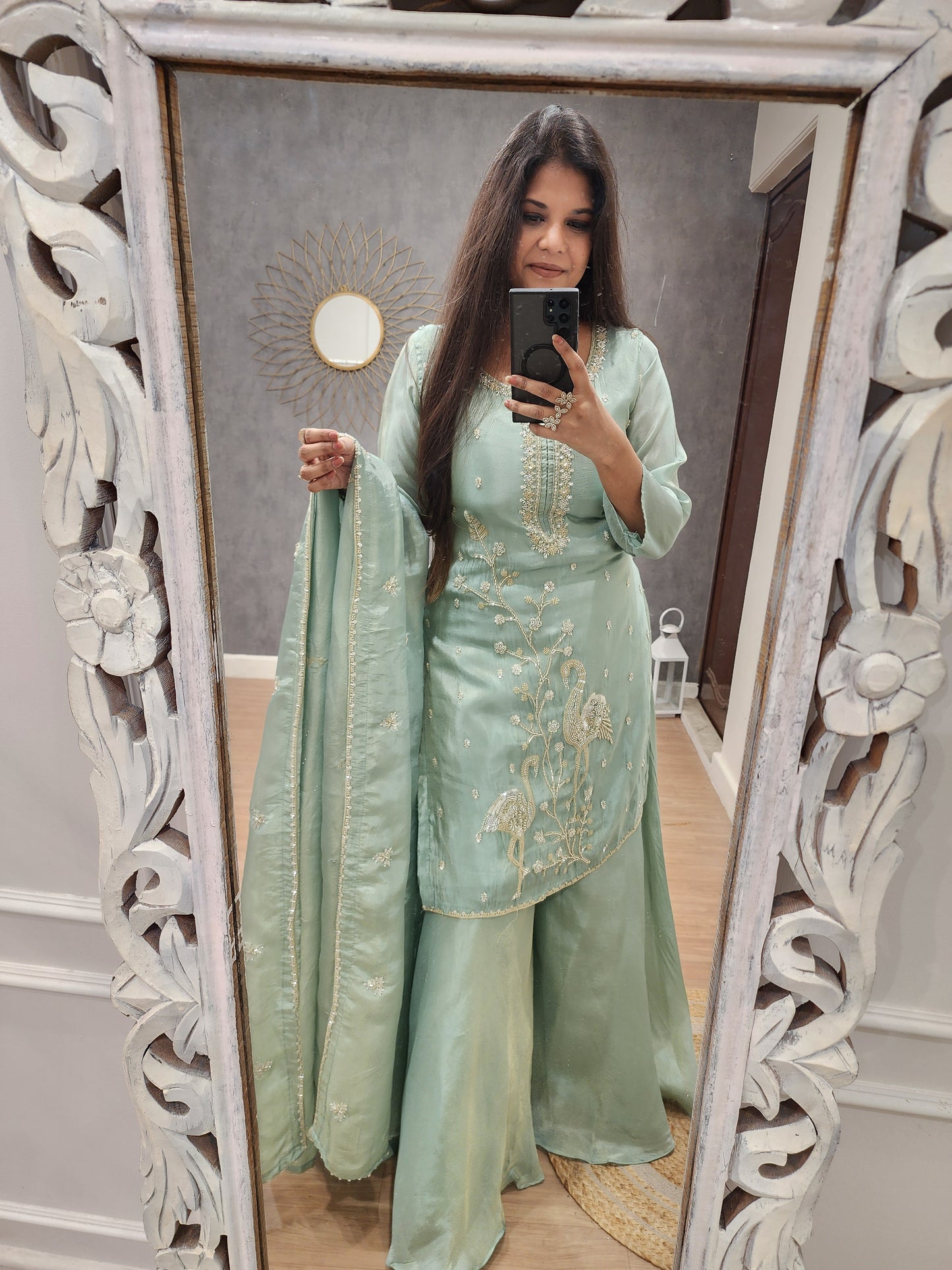 Swan peach Embroided sharara suit