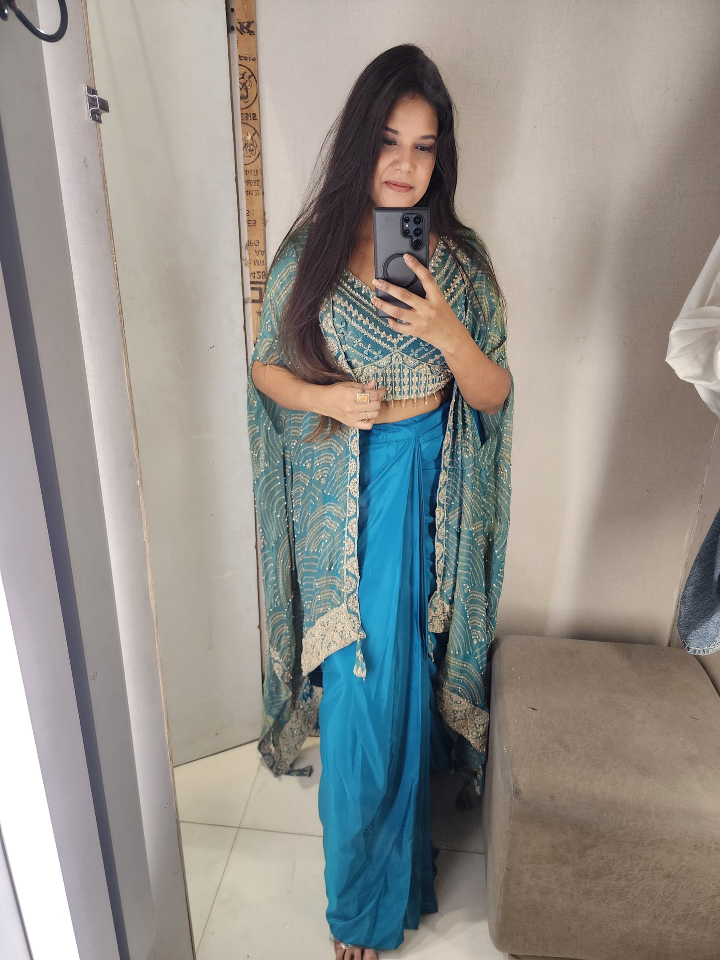 Nayantara bandhani cape cowl dress
