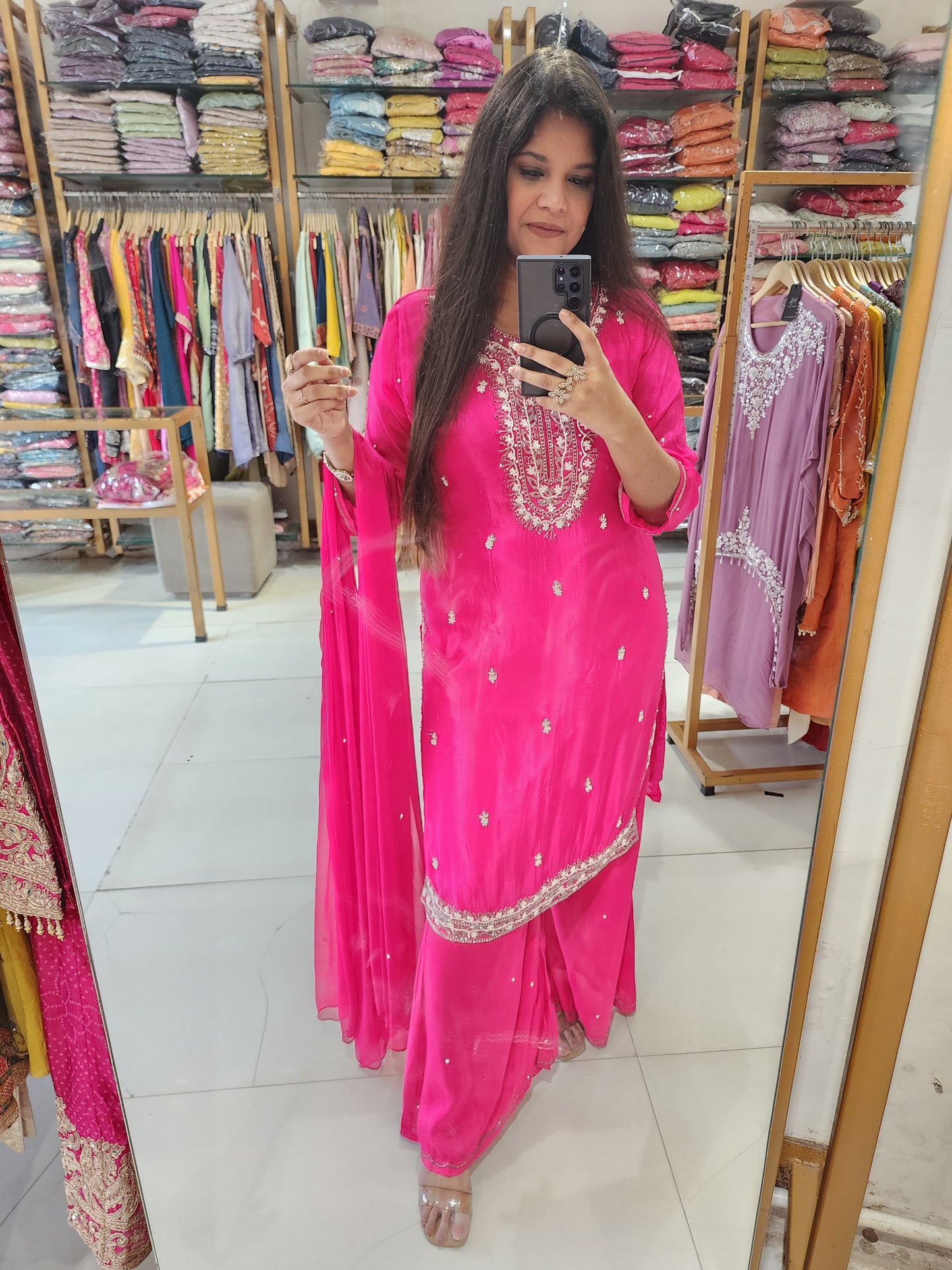 Hotpink Embroided sharara suit