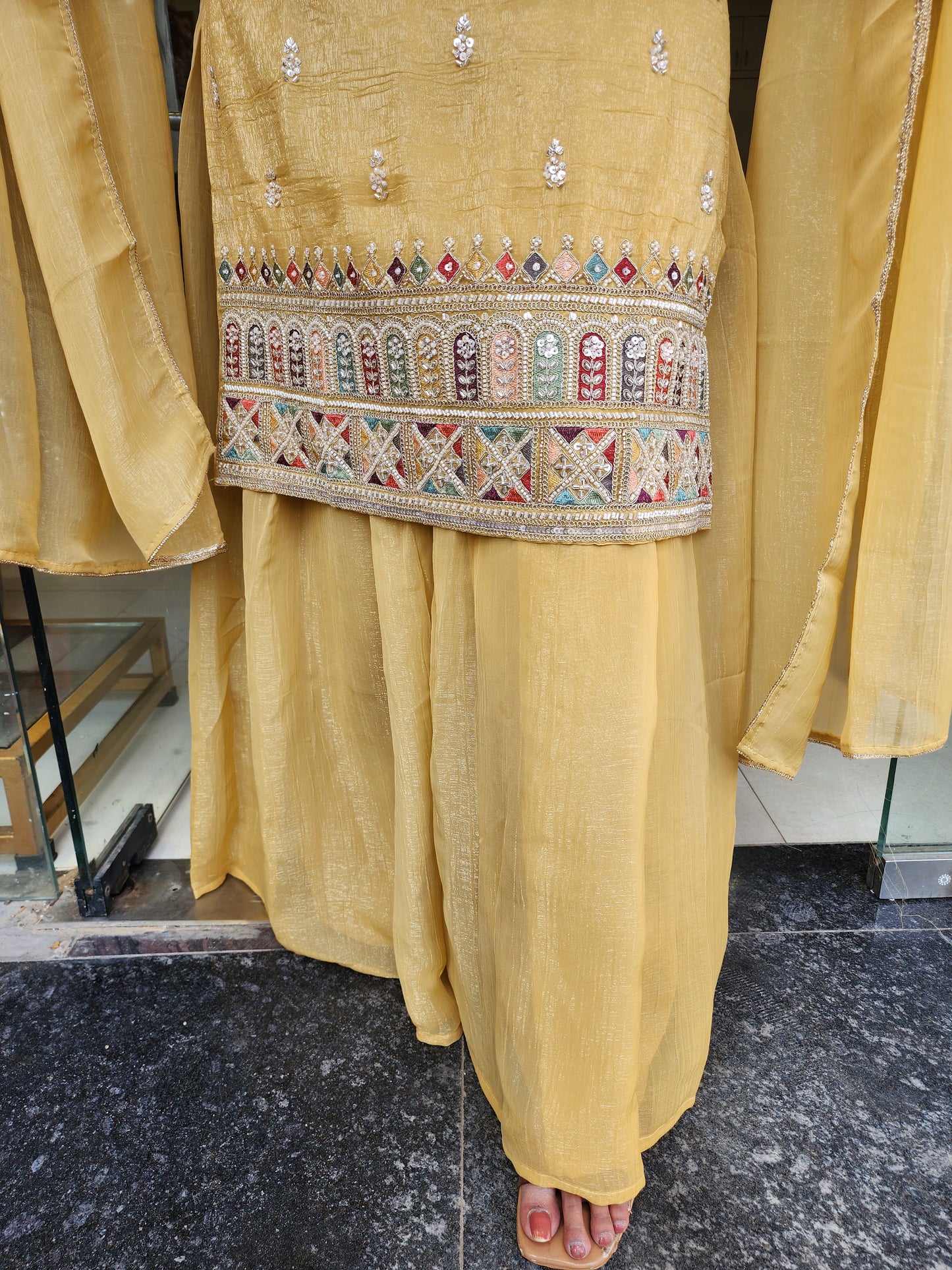 Yellow tissue sharara suit