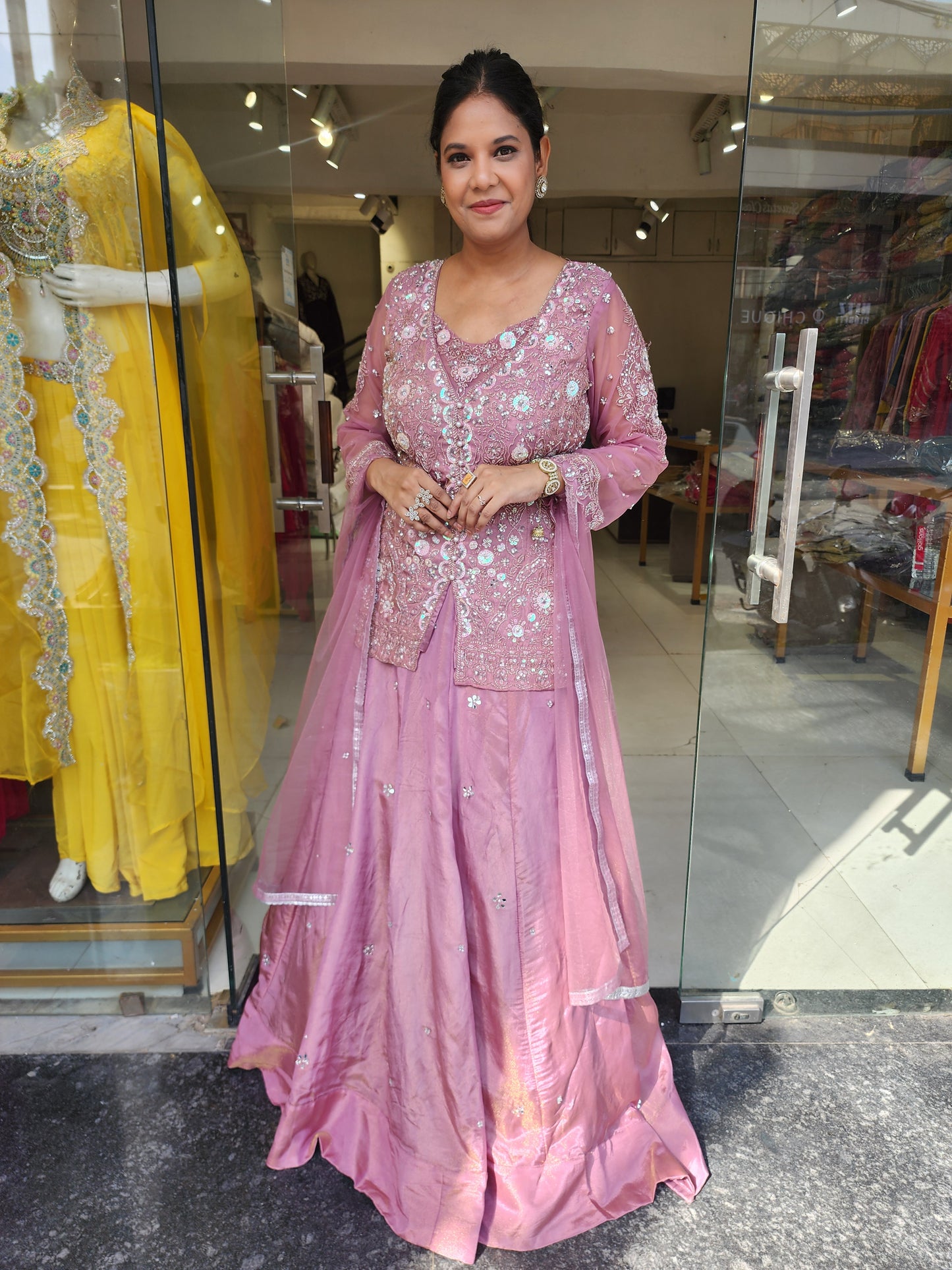 Kurbat onion pink indowestern dress