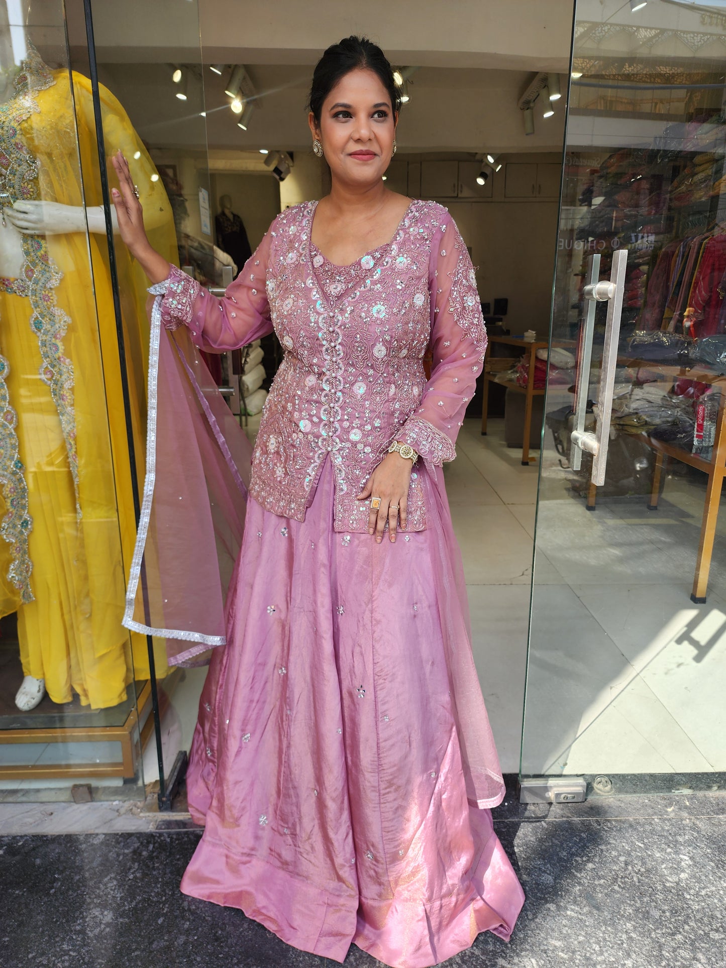 Kurbat onion pink indowestern dress