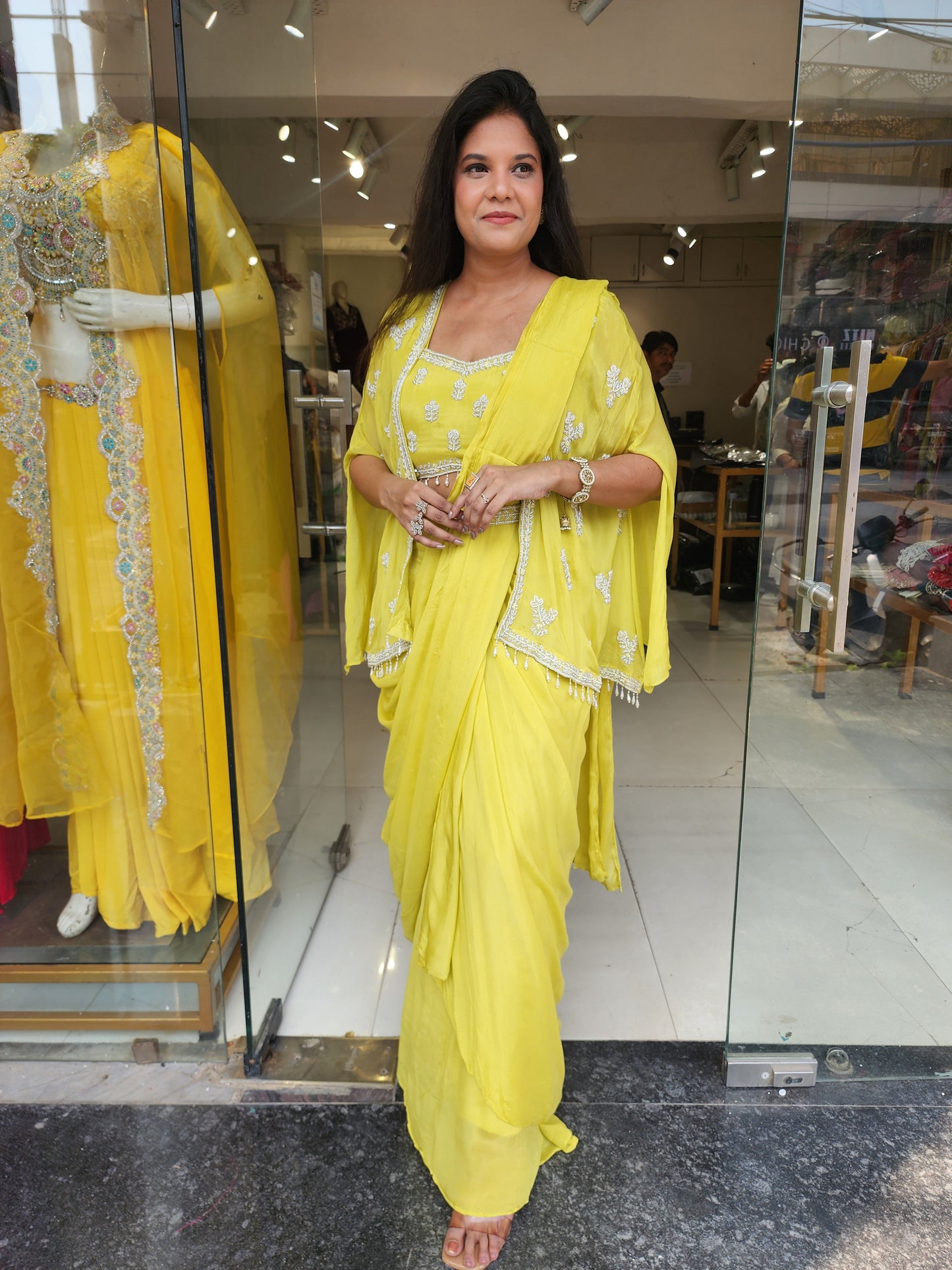 Noor lime kaftan style drape saree