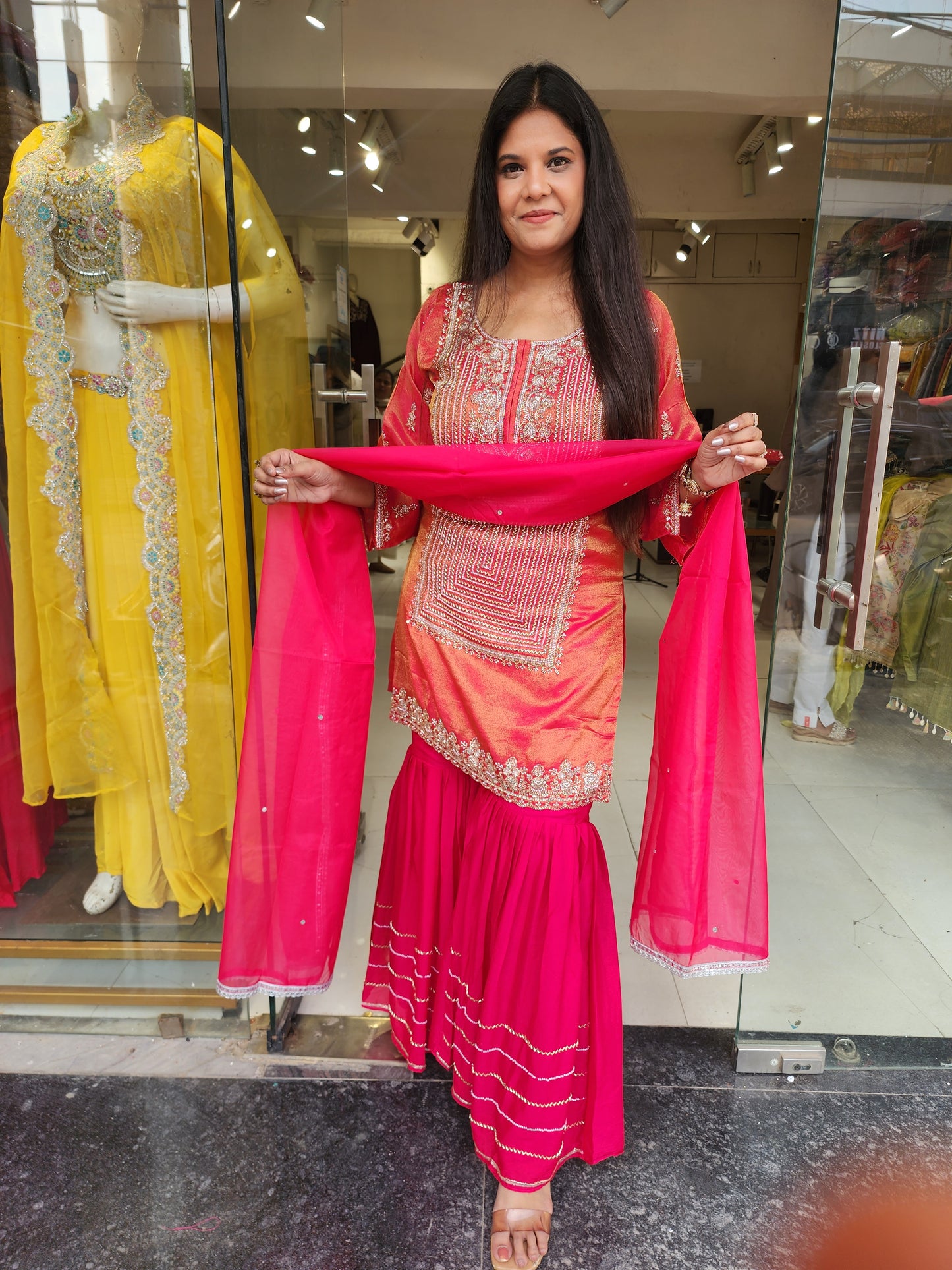Kohinoor pink Embroided garara suit