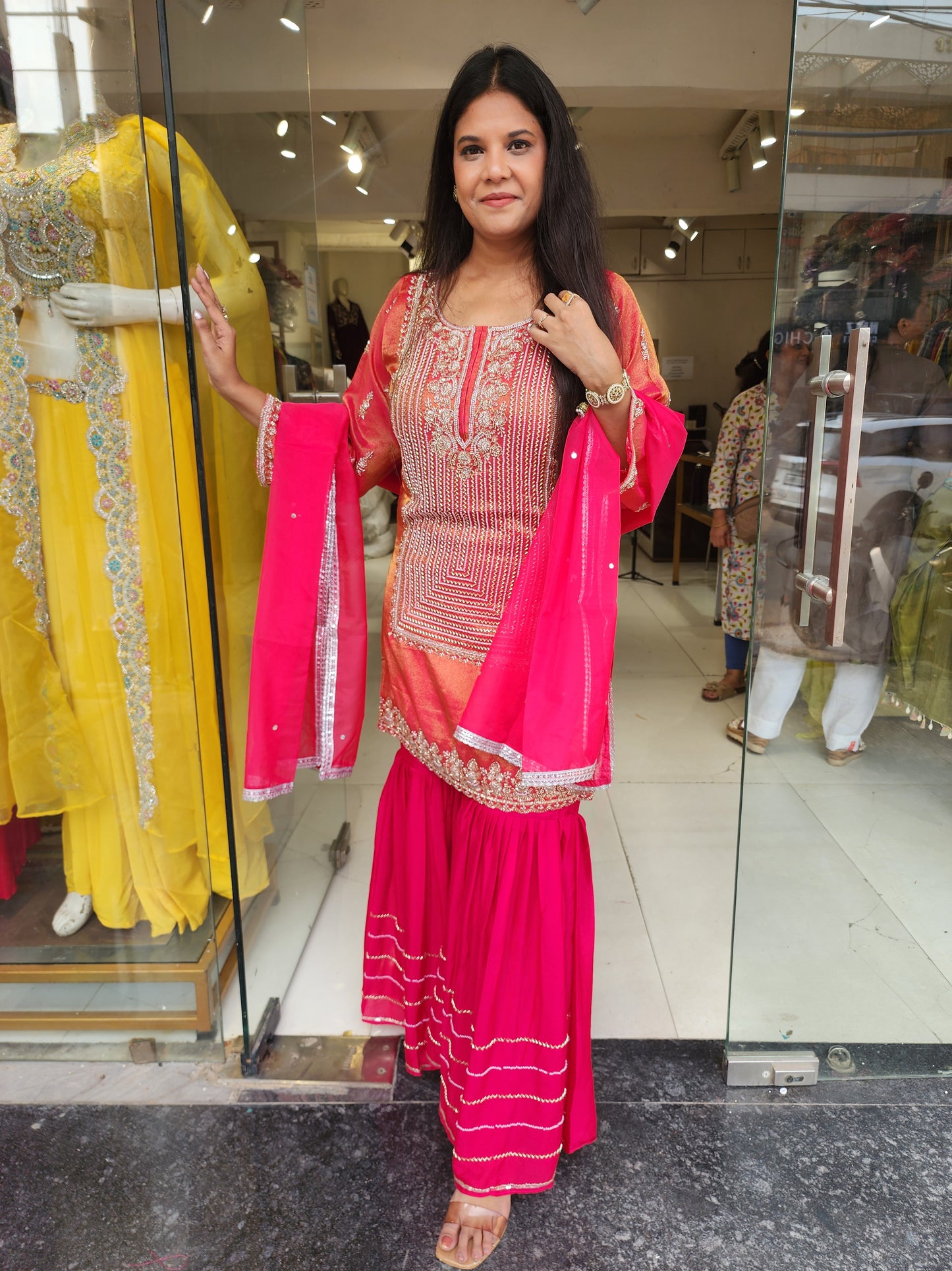Kohinoor pink Embroided garara suit