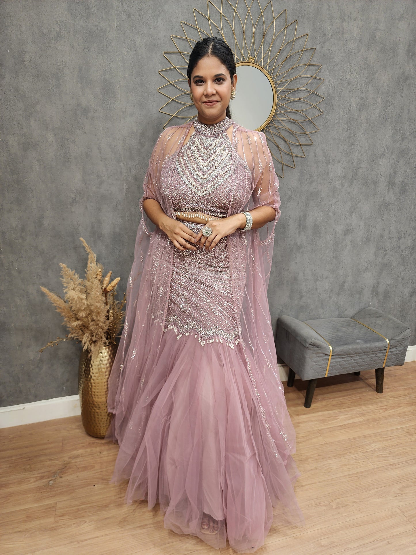 Raas pink cape fishcut lehenga