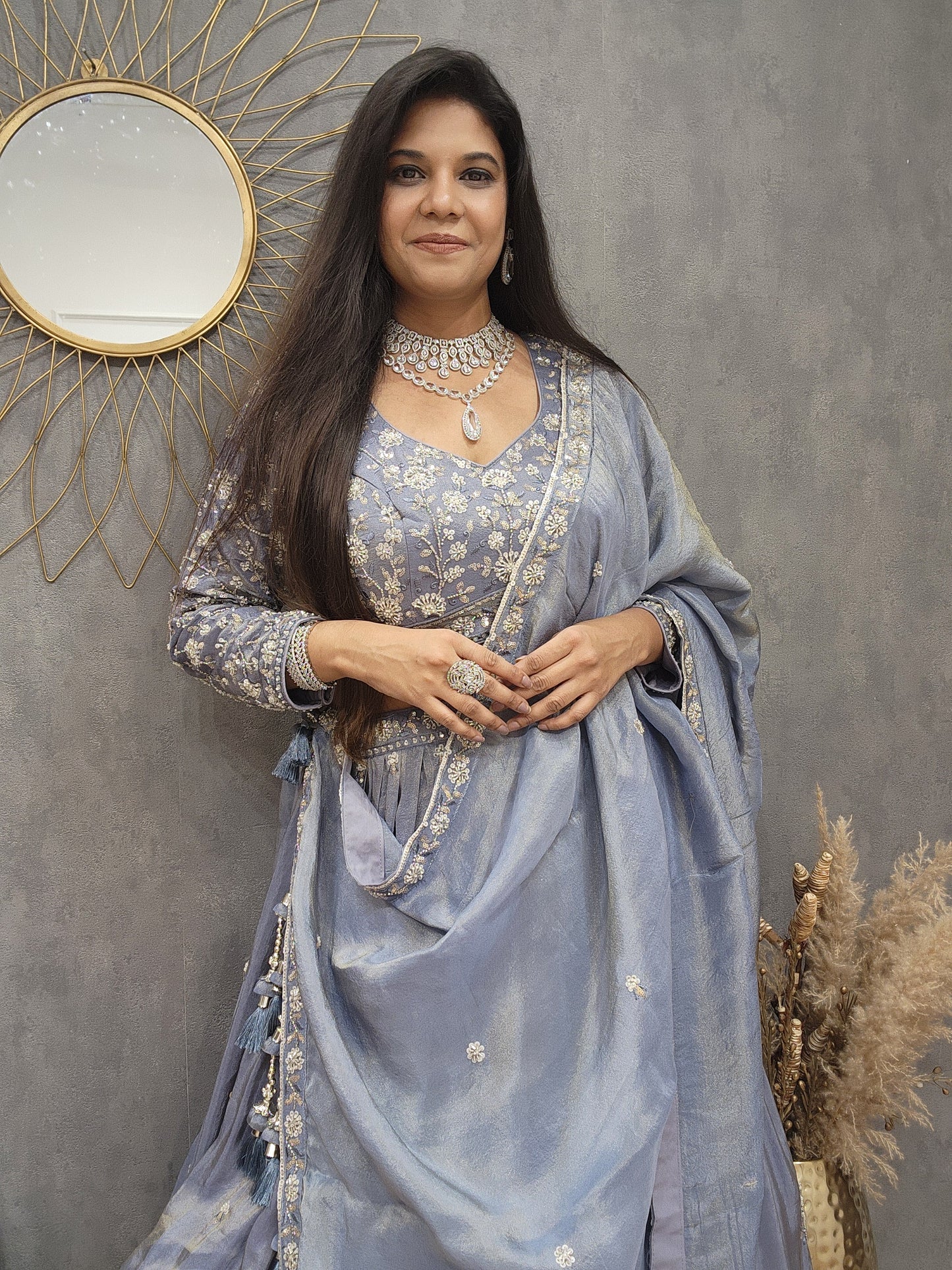 Royal Greyish blue embellished lehenga set