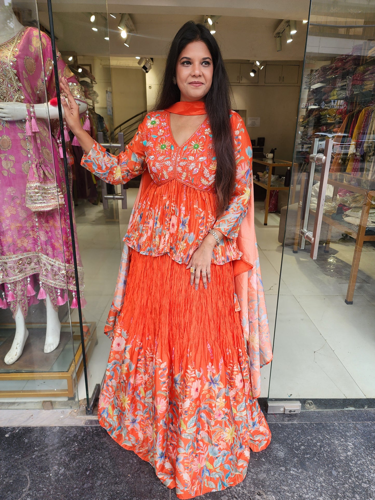 Orange peplum indowestern skirt dress