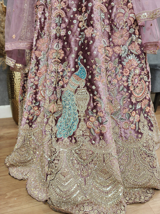Rasha onion pink embellished velvet lehenga