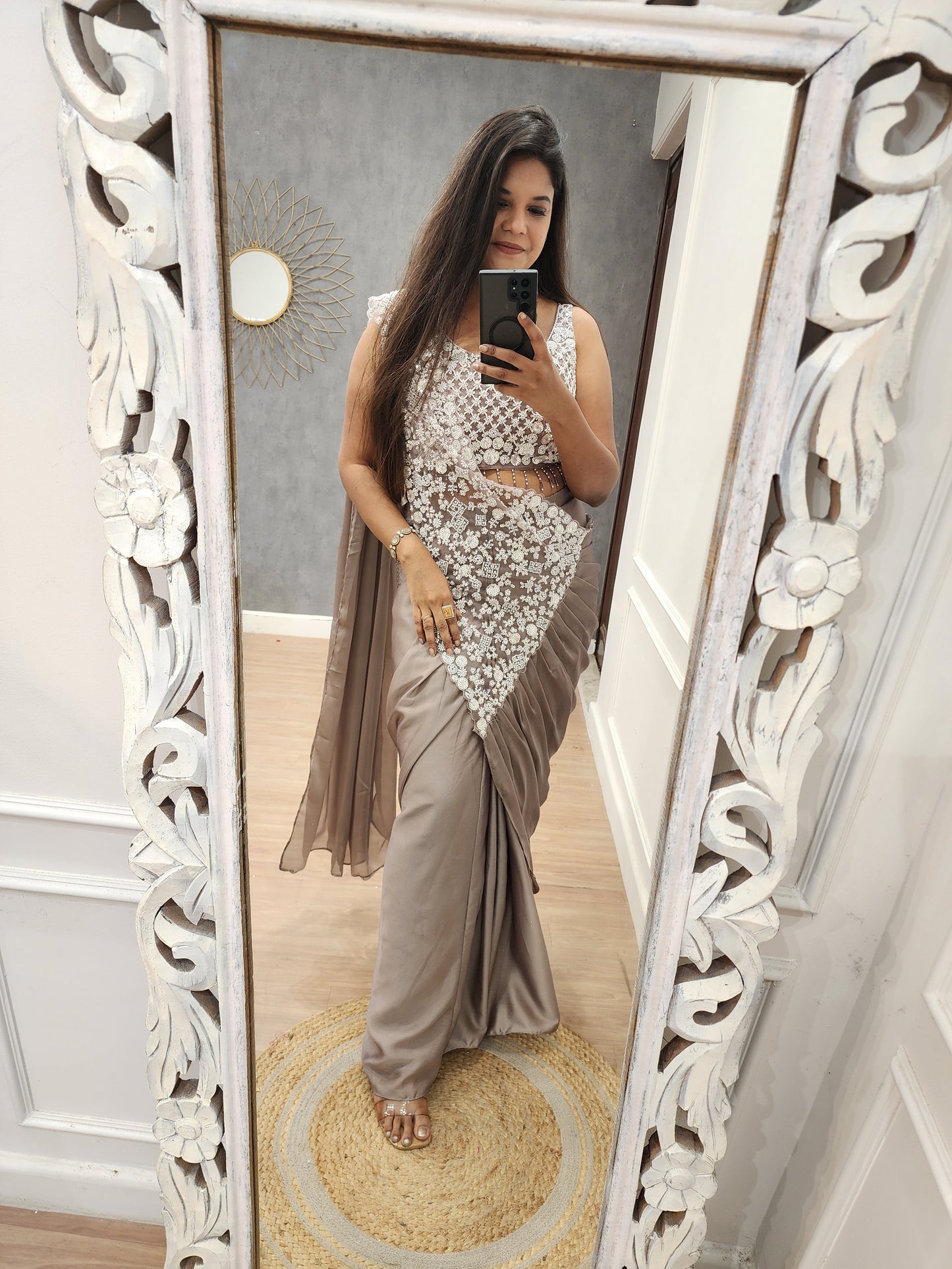 Kiara dark champagne drape saree