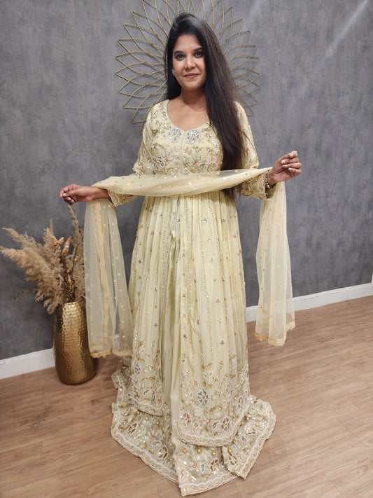 Off white centre slit indowestern dress