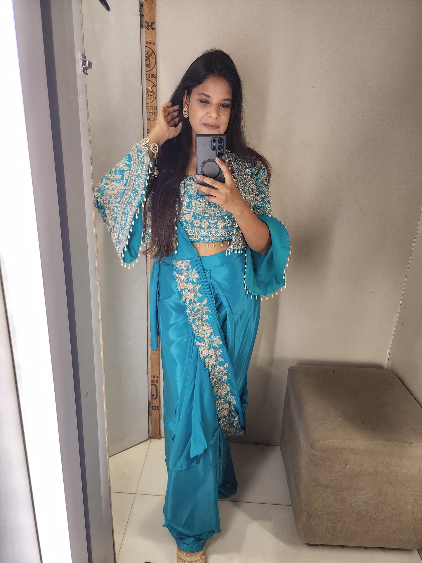 Heer blue drape saree