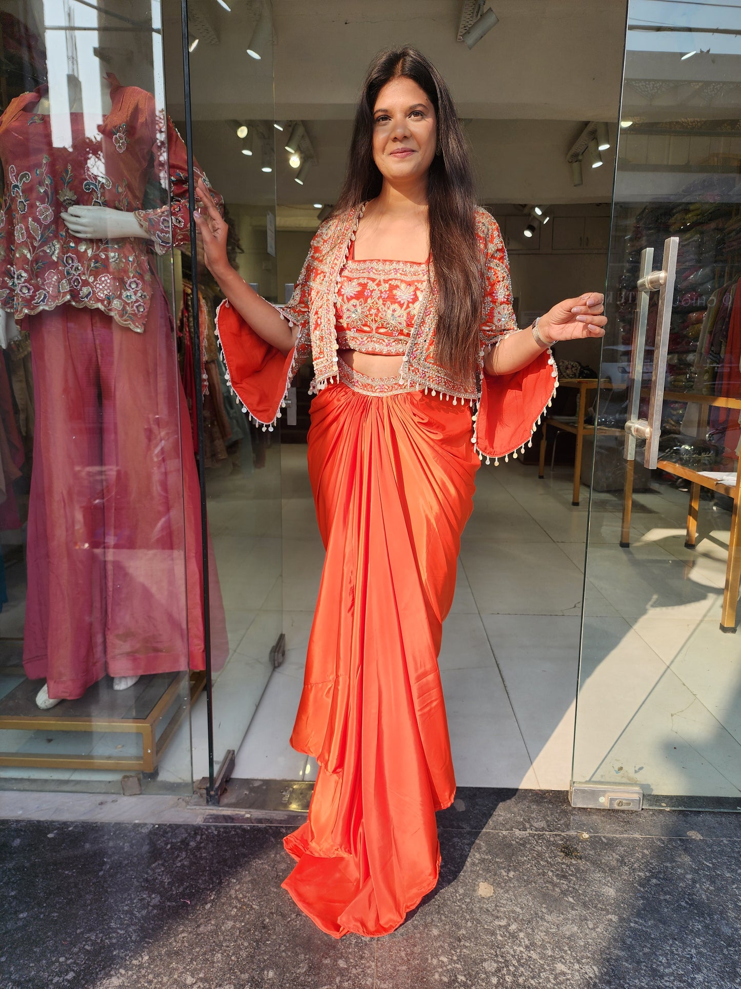 Nayantara orange mermaid indowestern dress