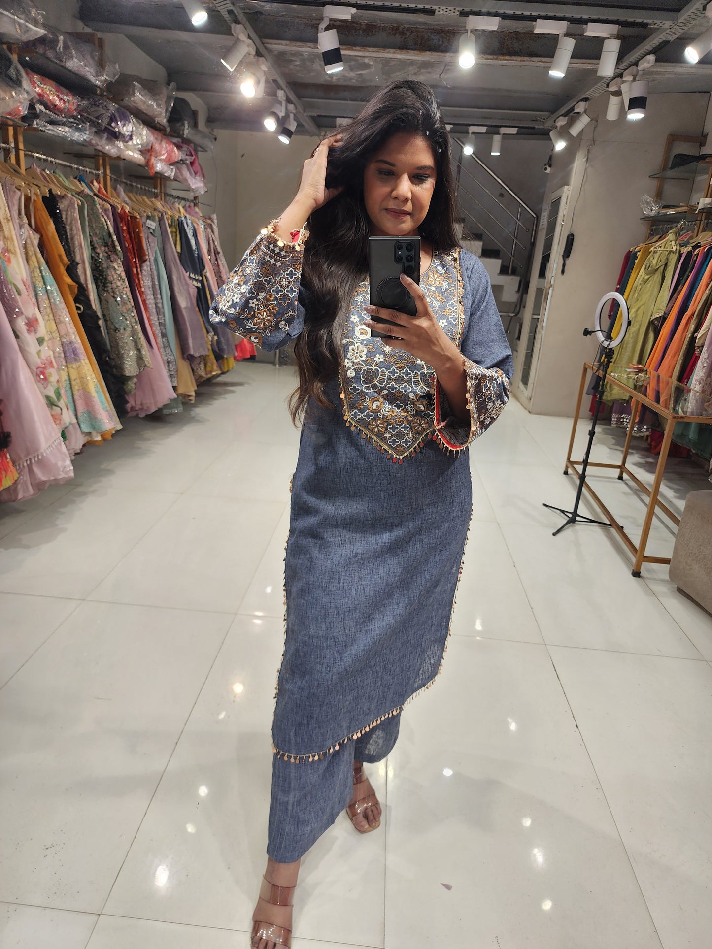 Denim beads co-ord set