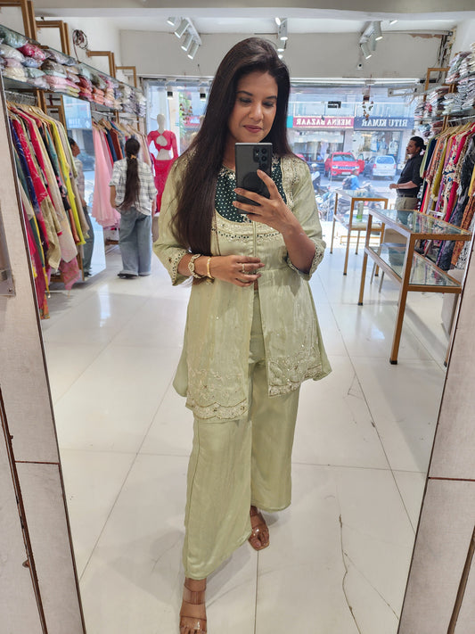 Green peplum co-ord set