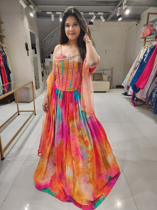 Multi colour carnival lehenga