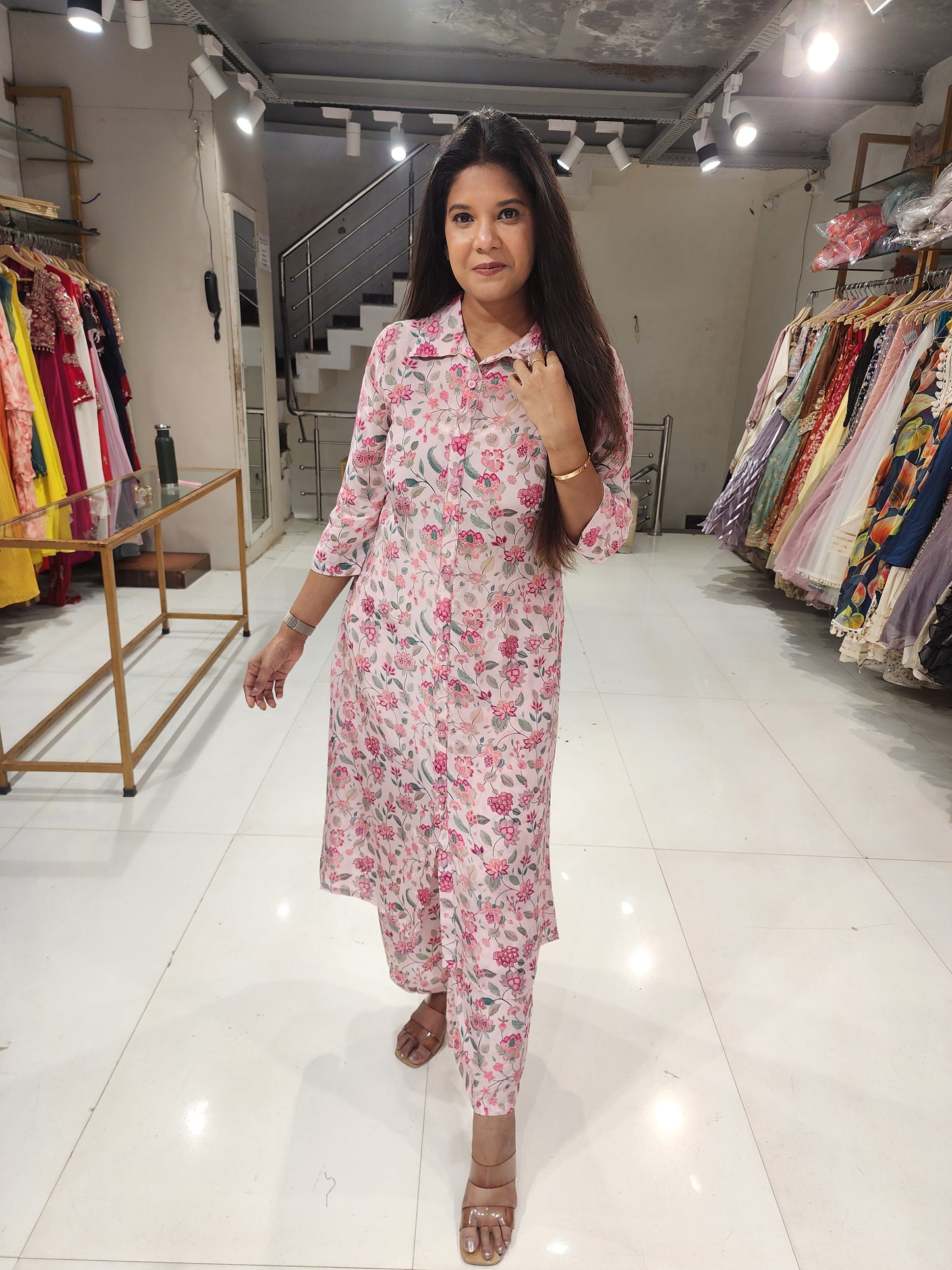 Floral print crepe long co-ord