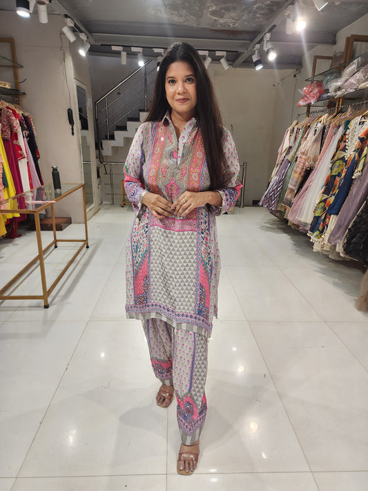 Digutal print crepe farshi salwar co-ord set