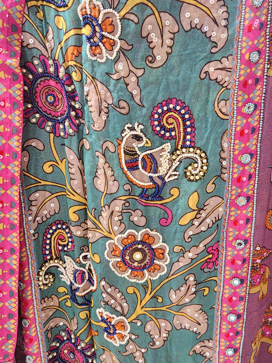 Organza kalamkari kanha suit
