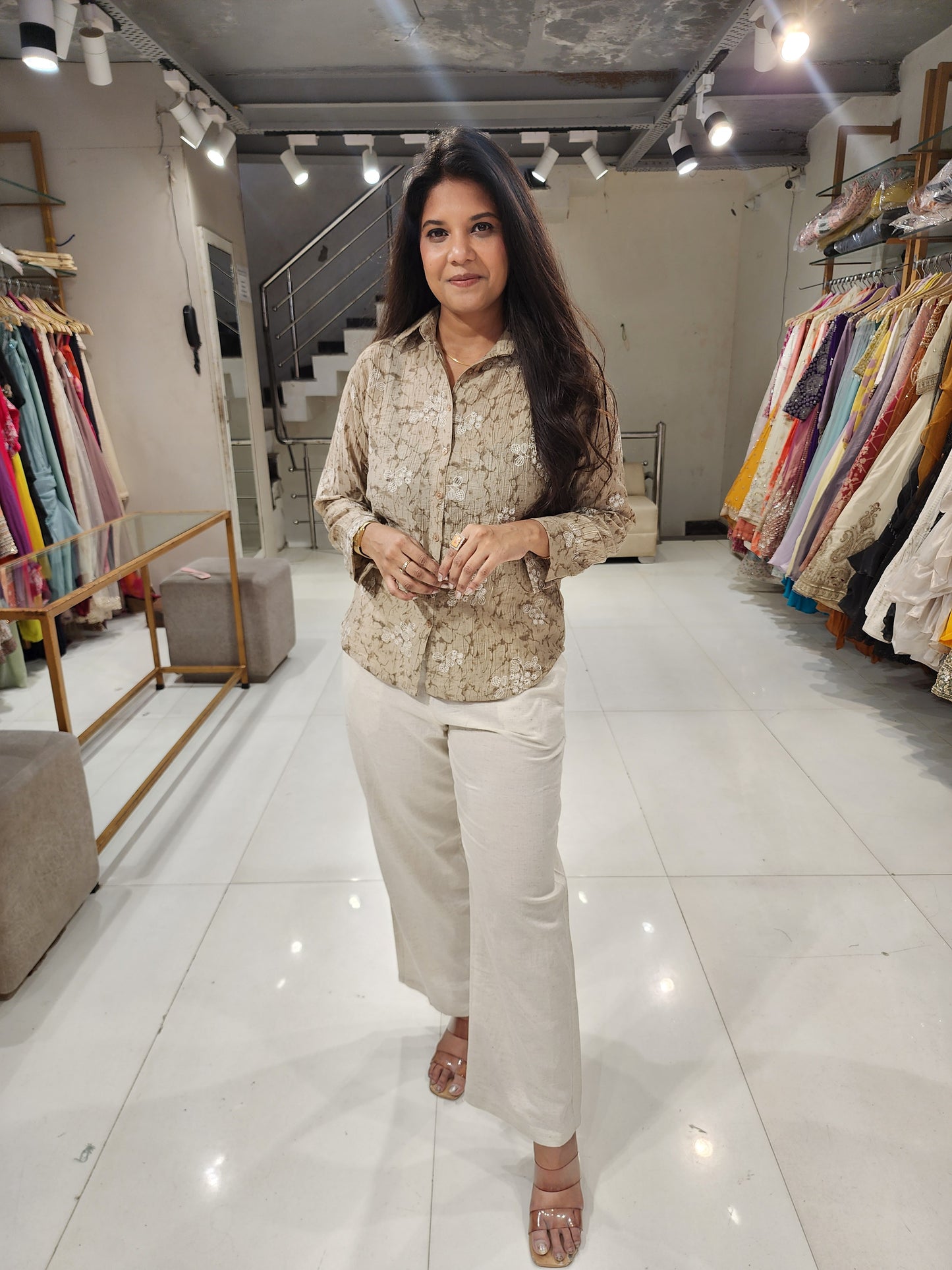 Linen embroided shirt co-ord set