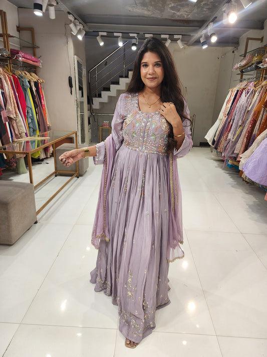 Lilac embroided maxi gown