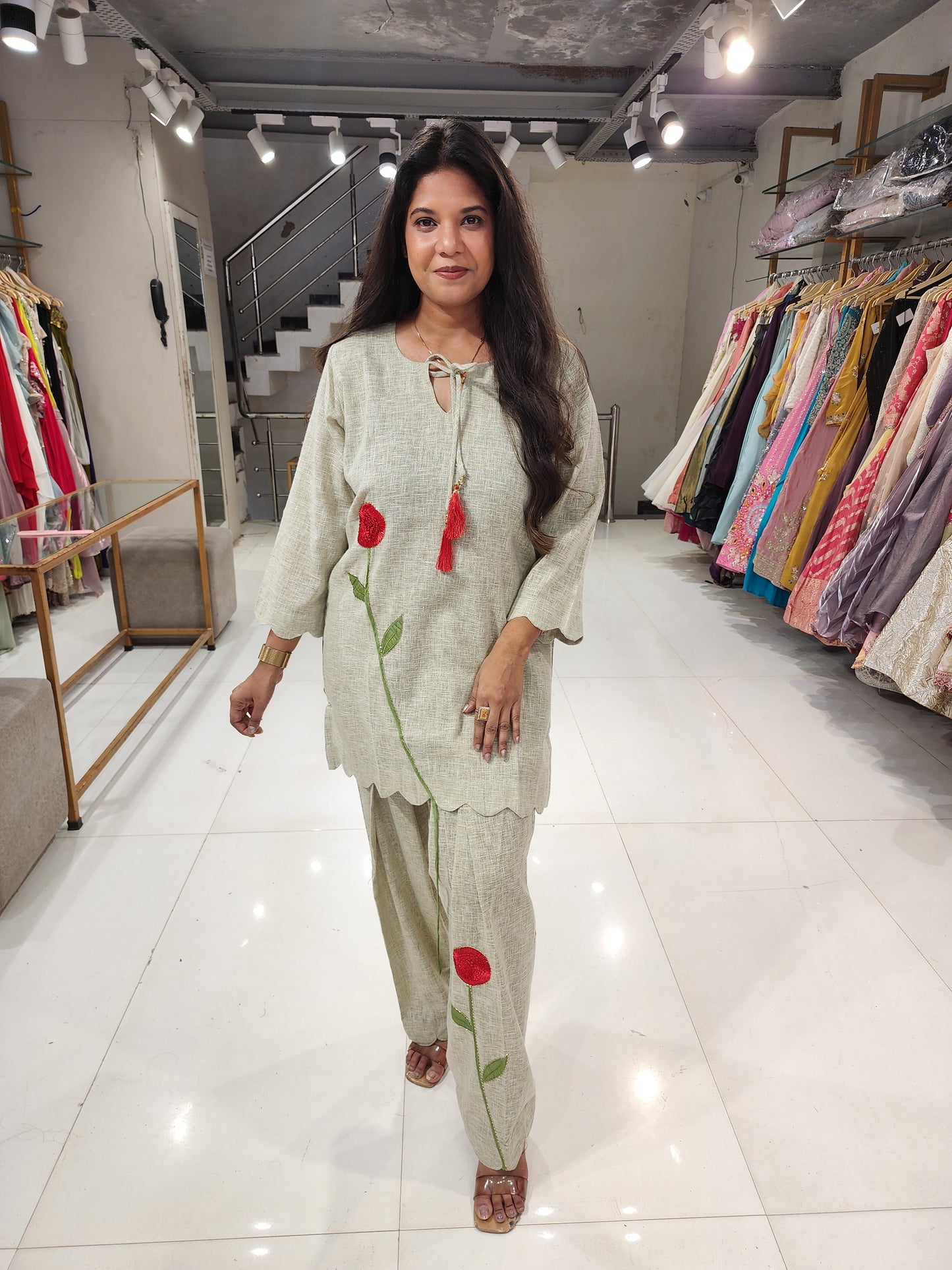 Rose embroided farshi suit