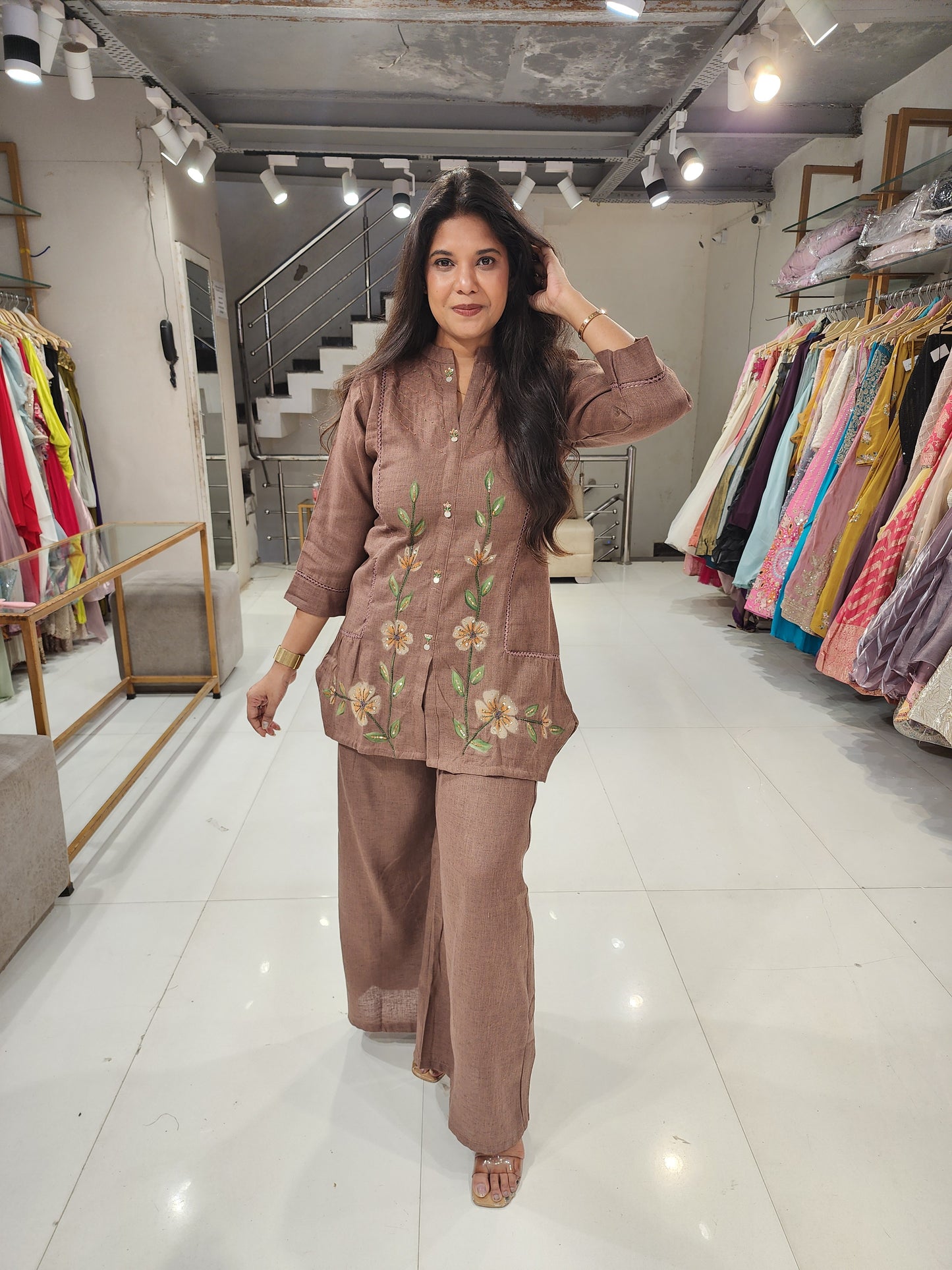 Brown handbrush linen co-ord se5