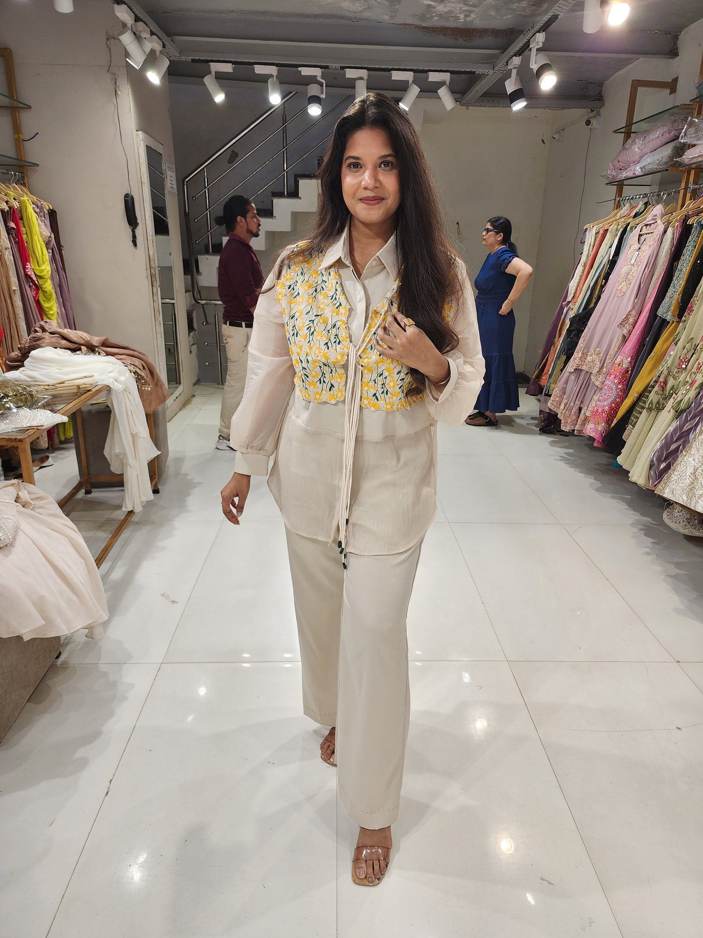 Attached embroided jacket organza co-ord set