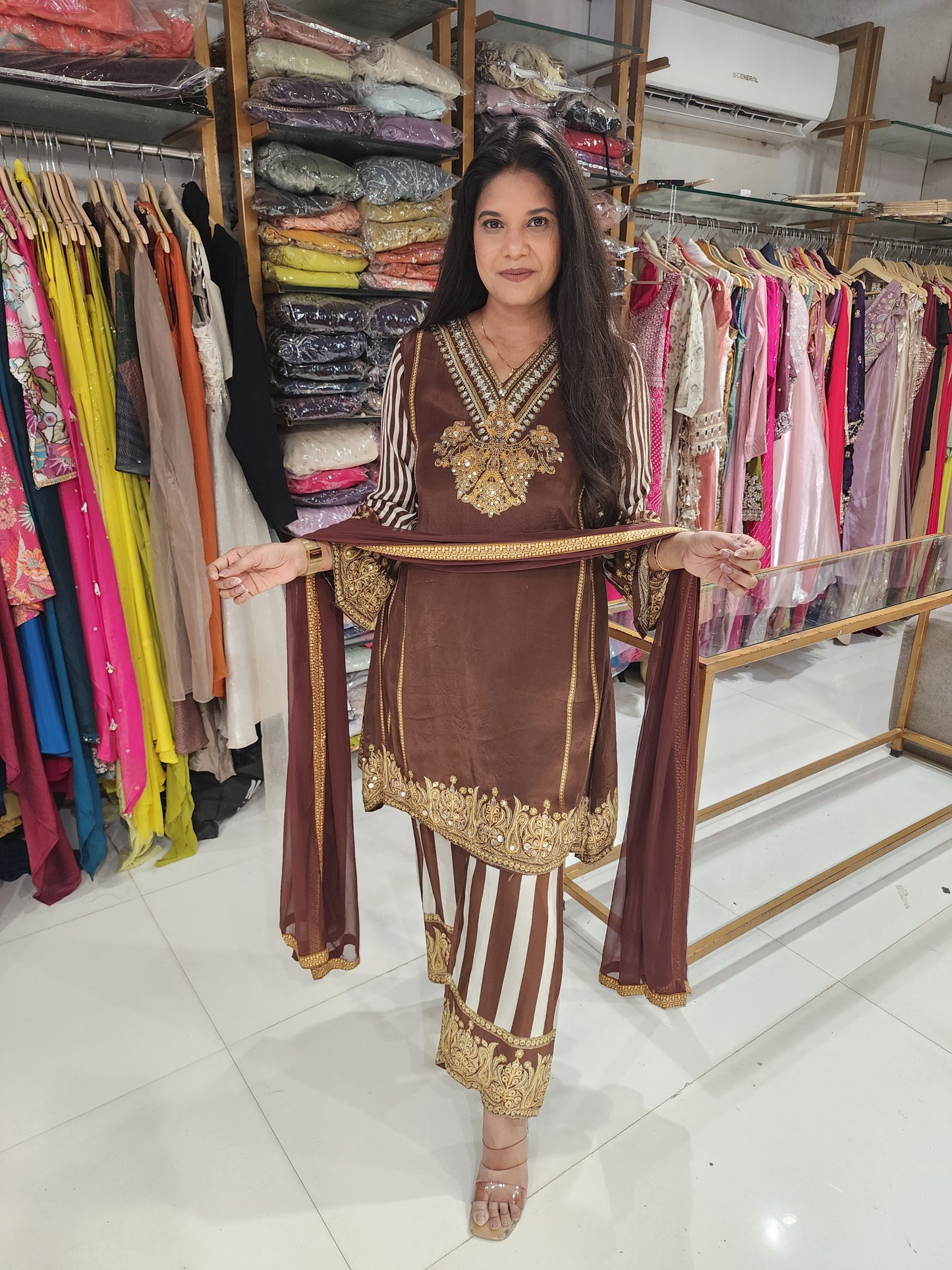 Brown crepe digital print co-ord set