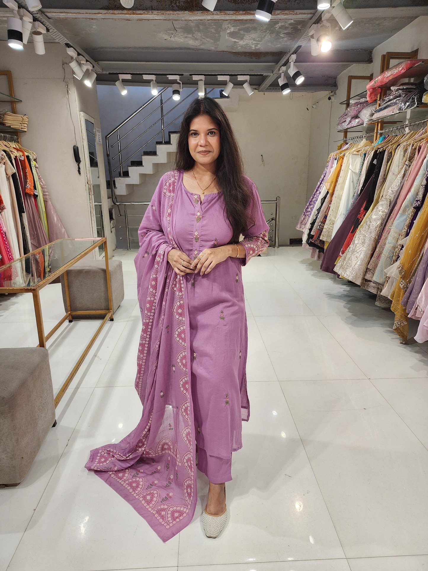Mull cotton embroided suit
