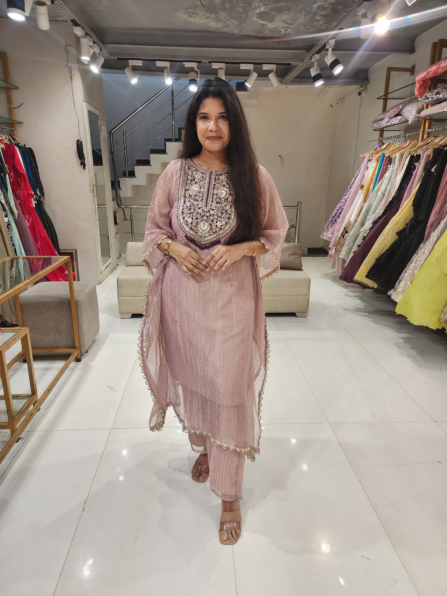 Crush tissue embroided co-ord set
