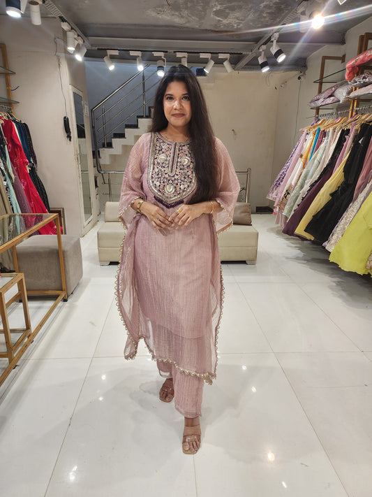 Crush tissue embroided co-ord set