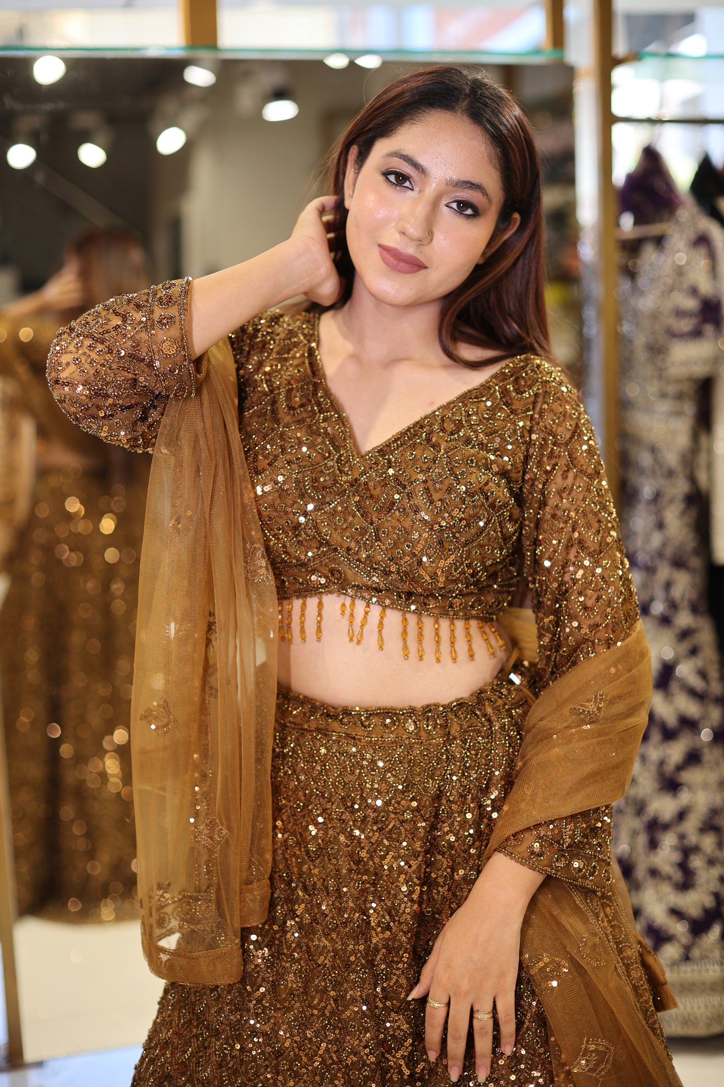 Brown bling cocktail lehenga set