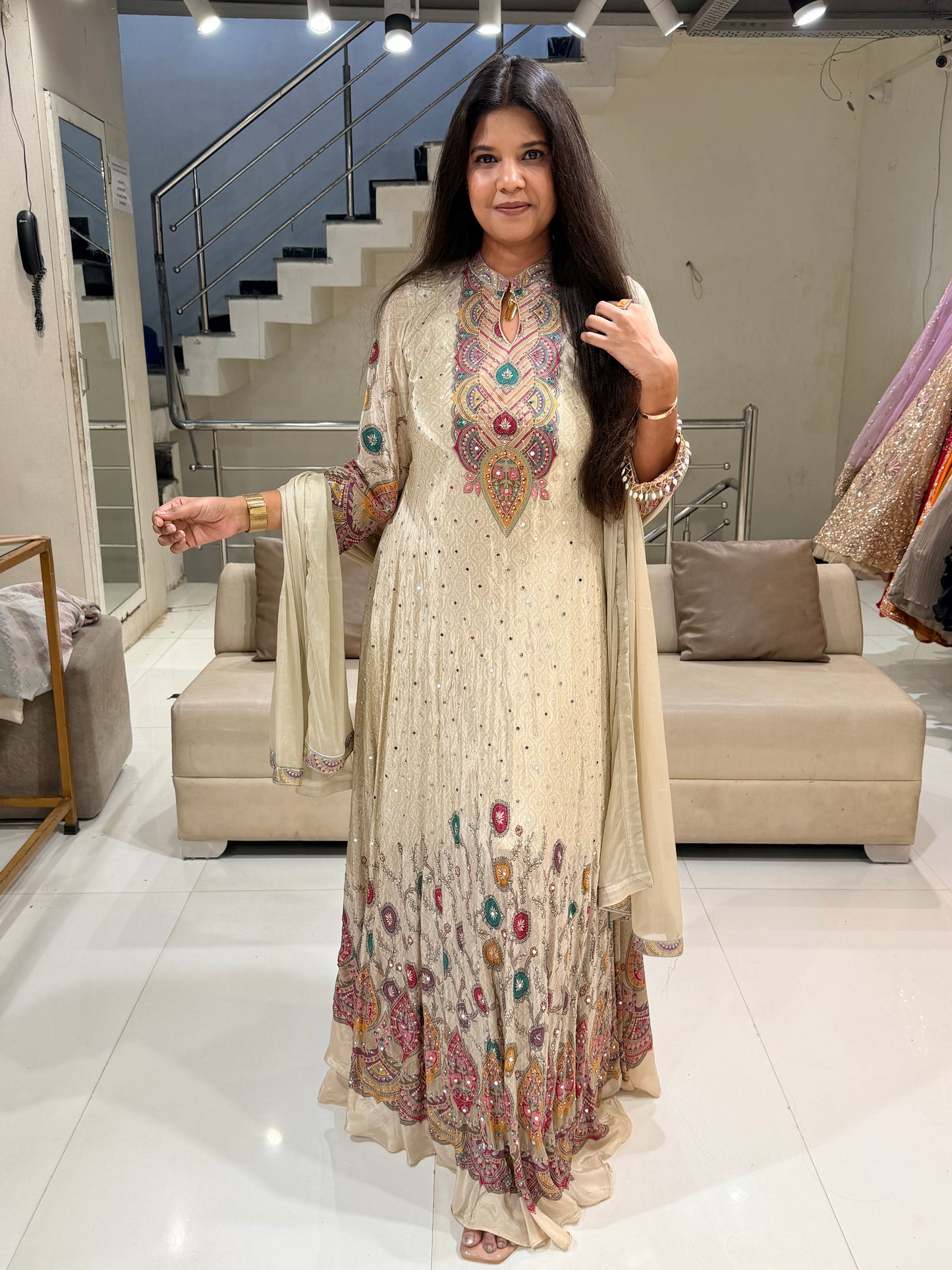Crepe digutal print anarkali suit