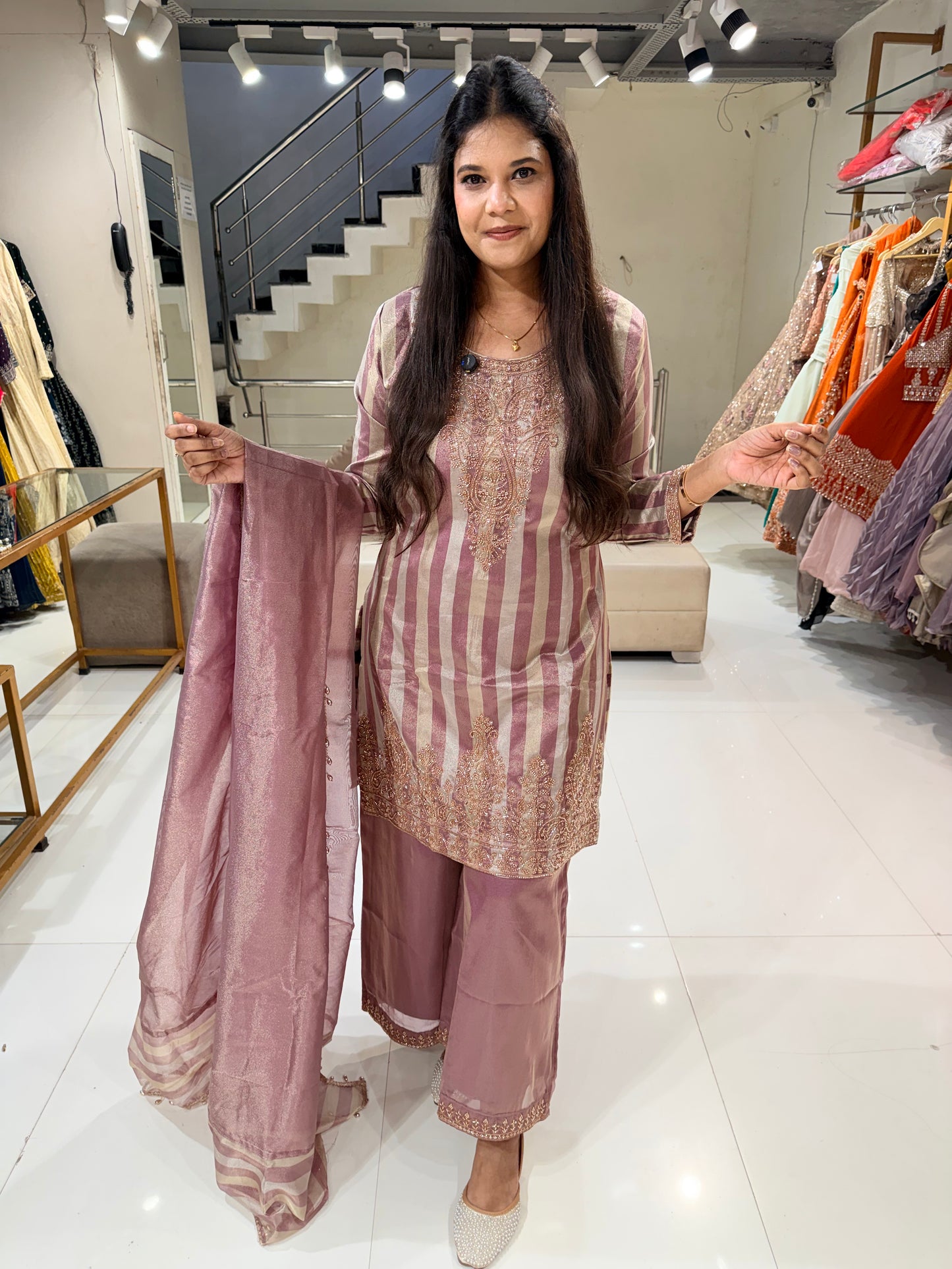 Striped sharara suit