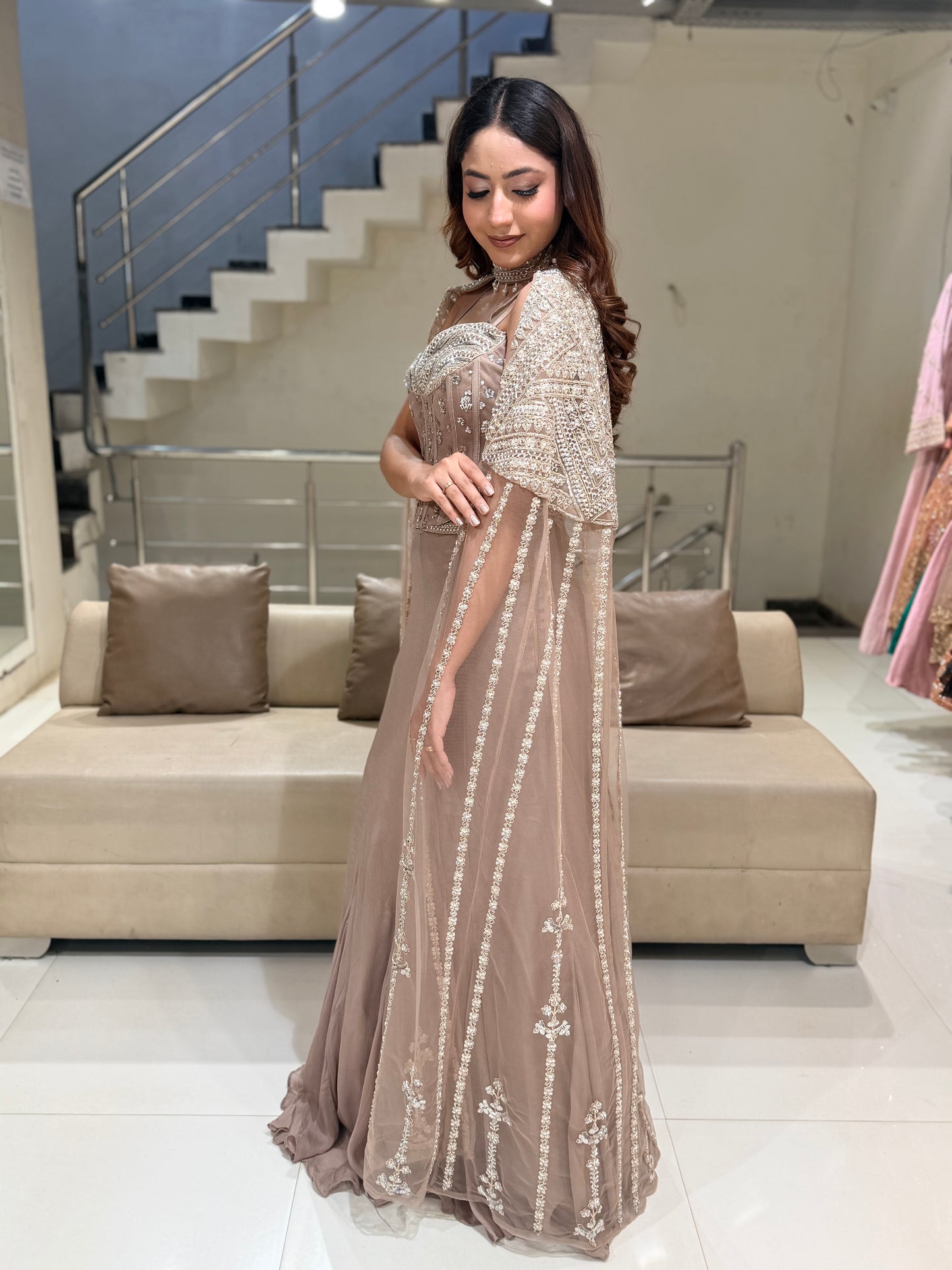 Corset cape lehenga set